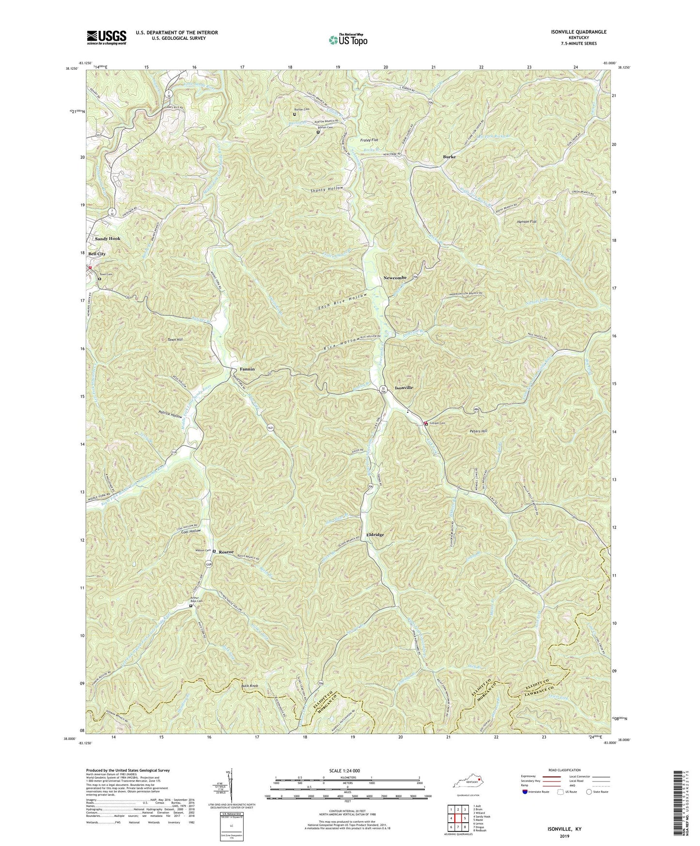 Isonville Kentucky US Topo Map Image