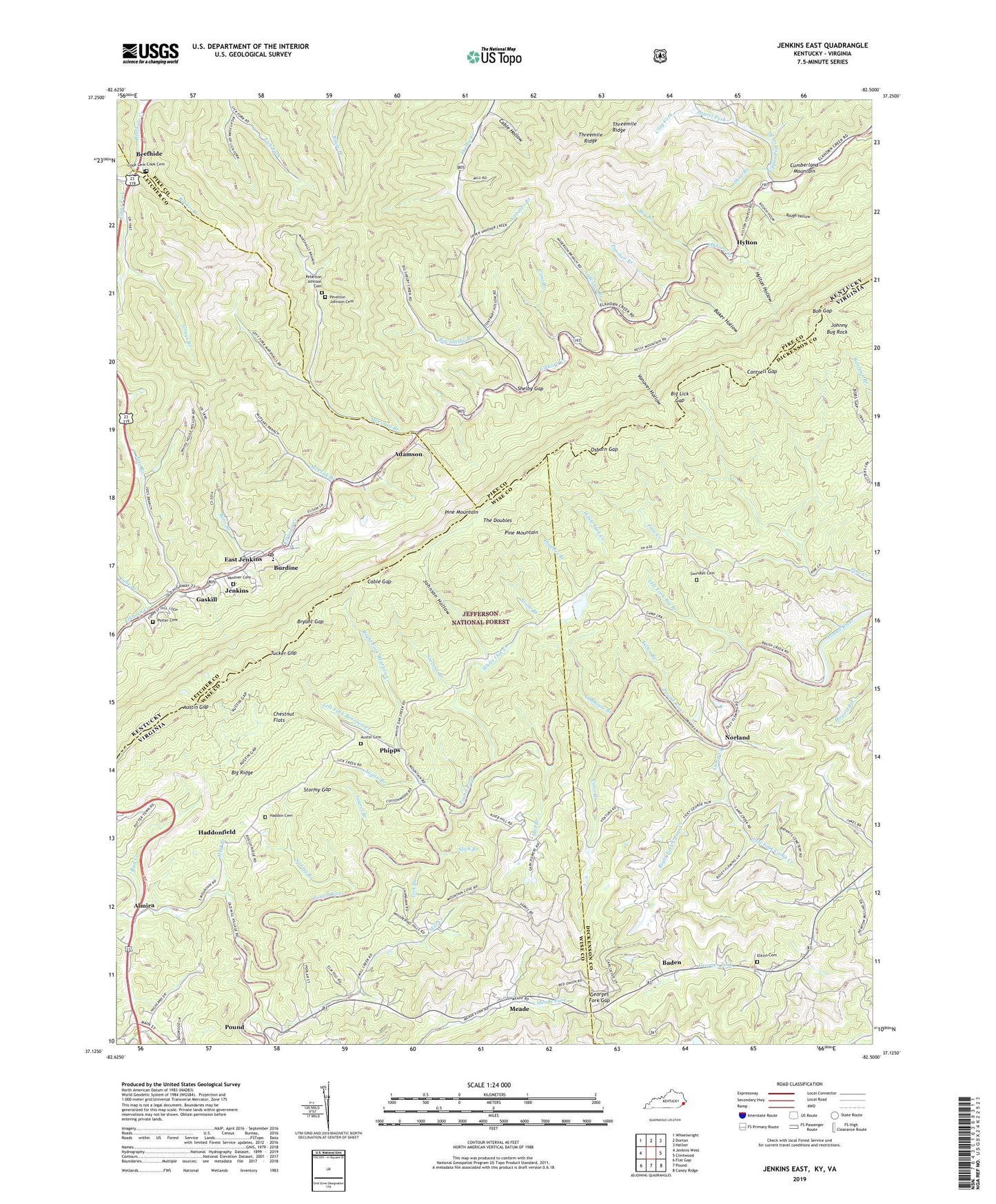 Jenkins East Kentucky US Topo Map Image