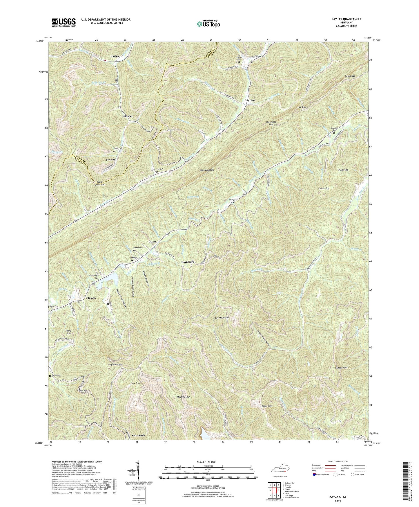 Kayjay Kentucky US Topo Map Image