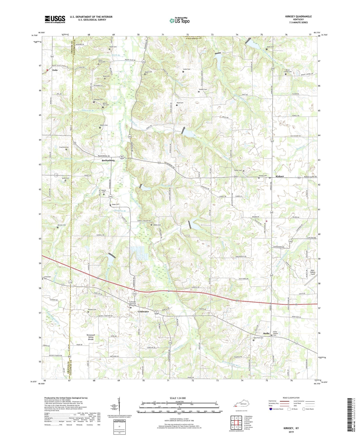 Kirksey Kentucky US Topo Map Image