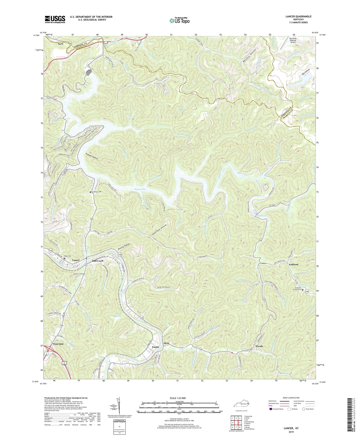 Lancer Kentucky US Topo Map Image