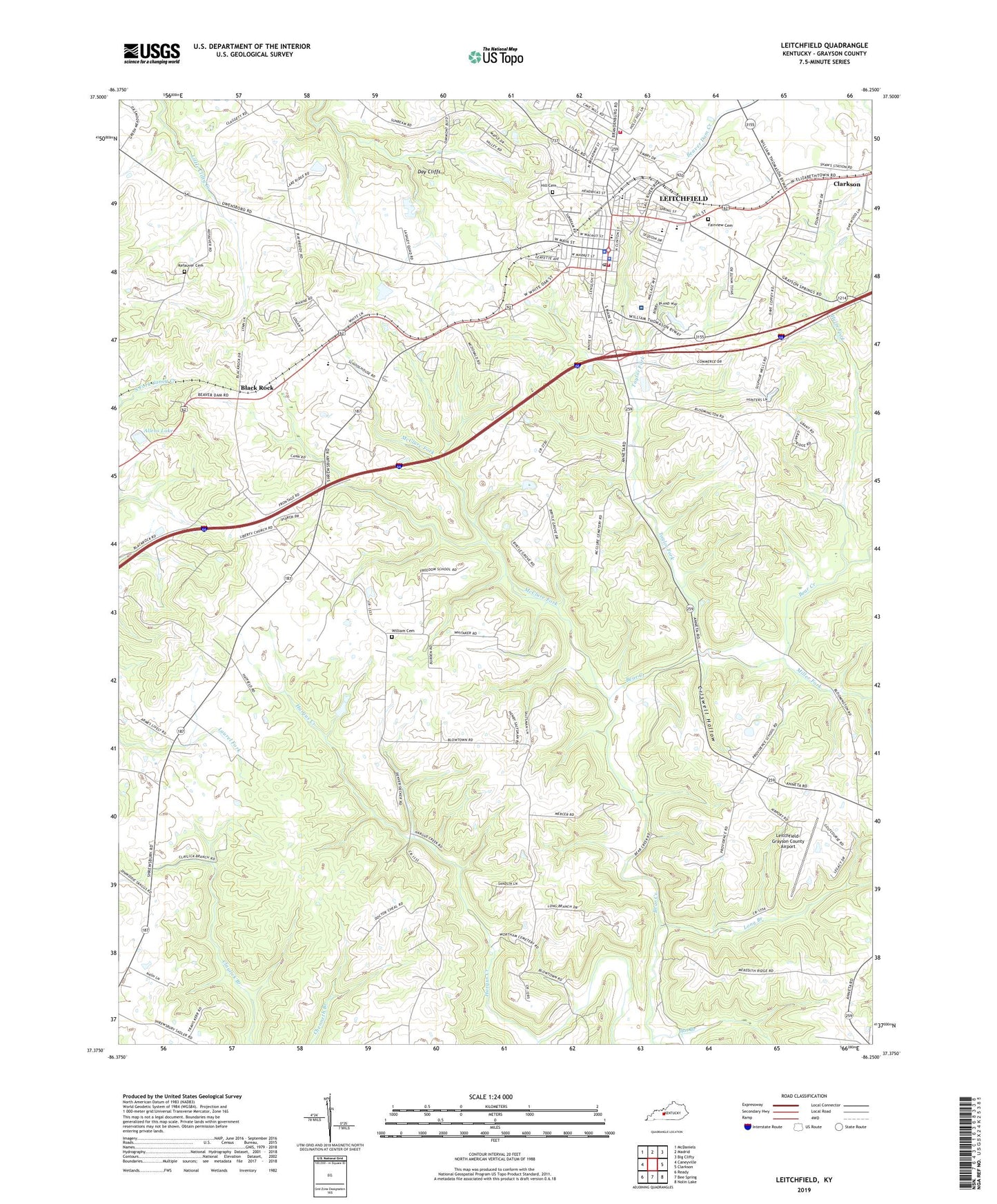 Leitchfield Kentucky US Topo Map Image