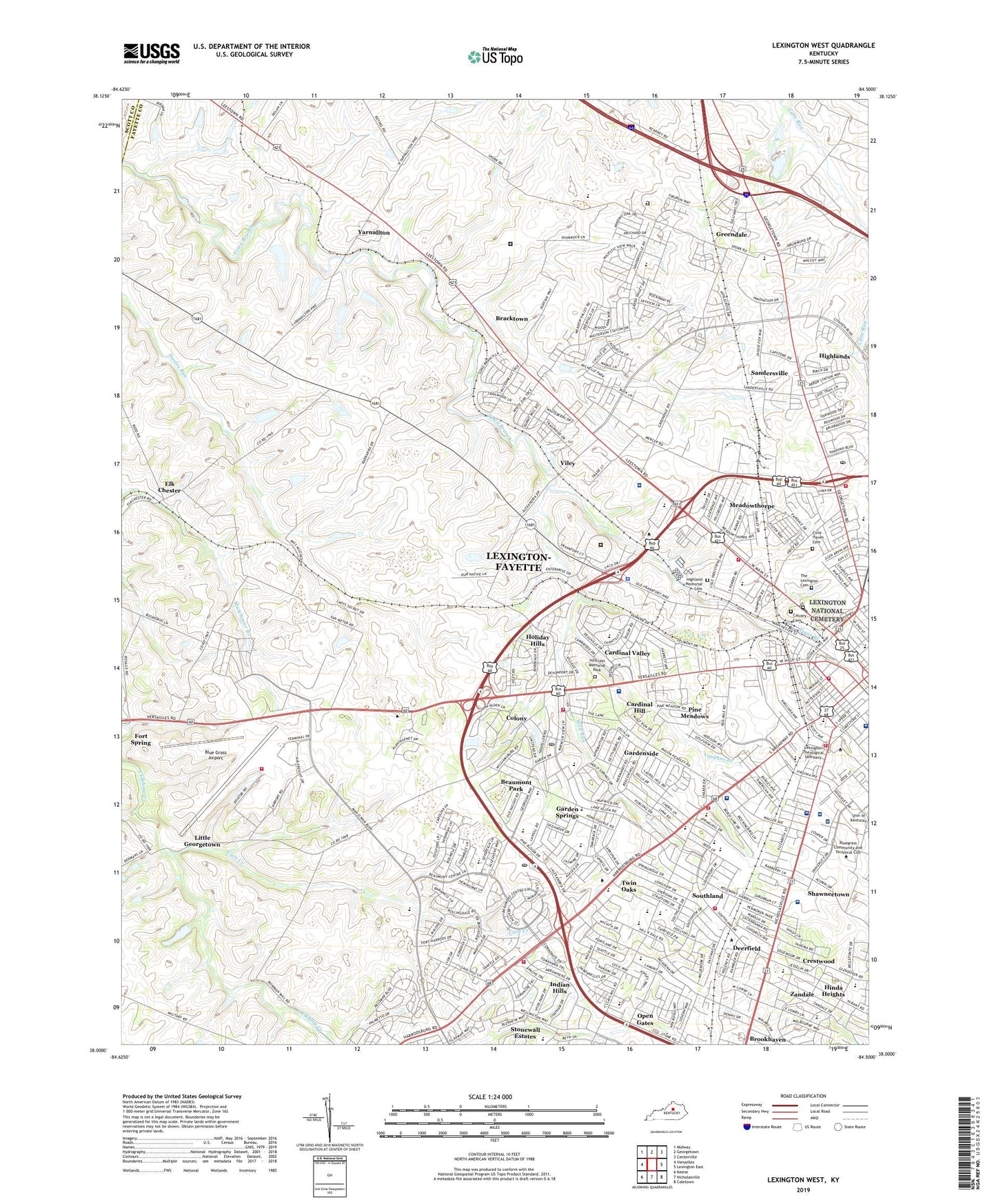 Lexington West Kentucky US Topo Map Image