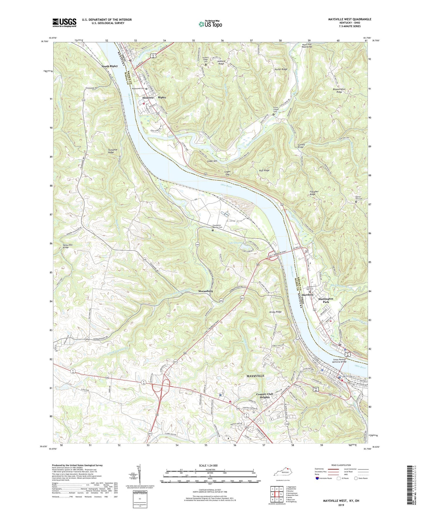 Maysville West Kentucky US Topo Map Image