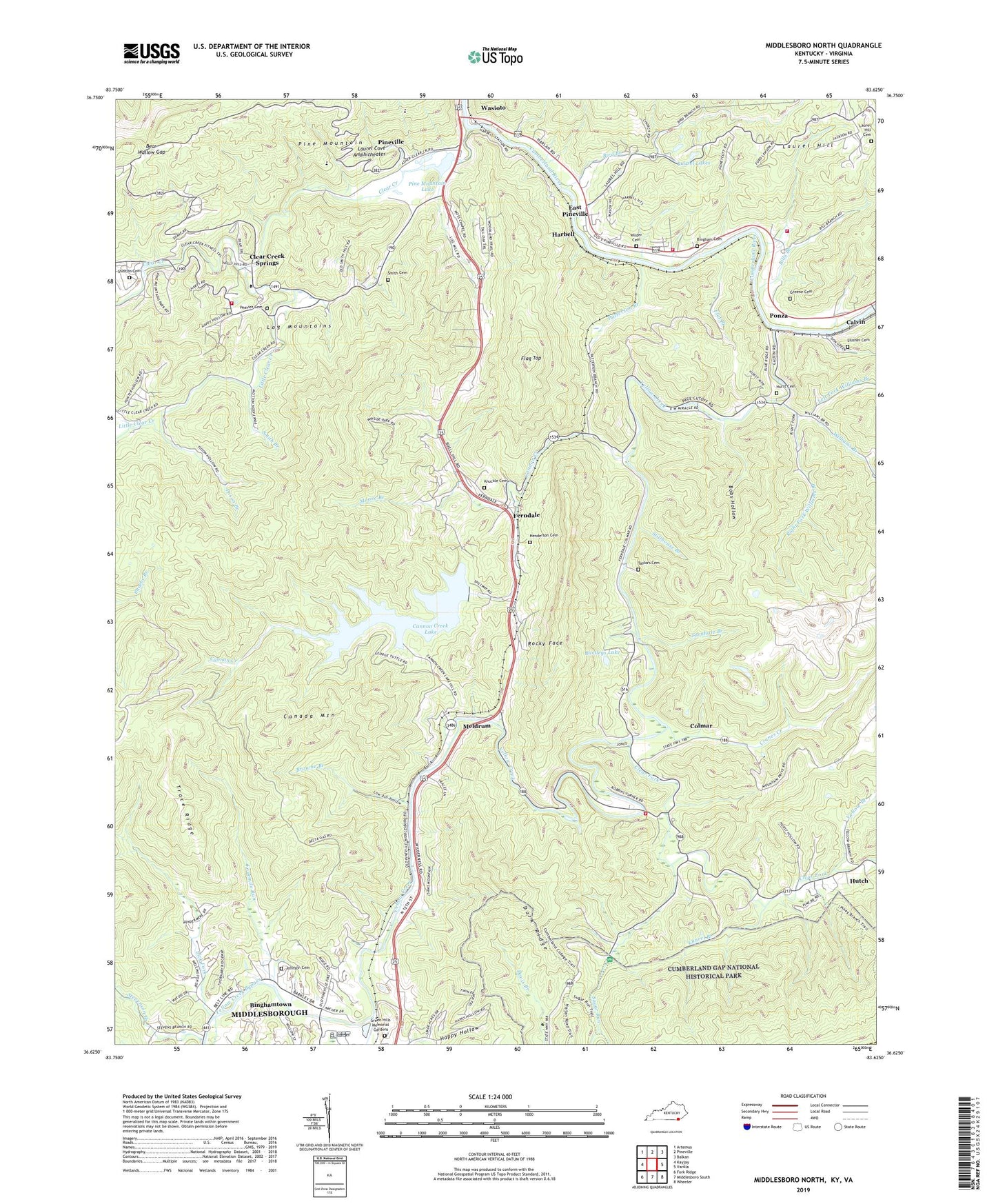 Middlesboro North Kentucky US Topo Map Image