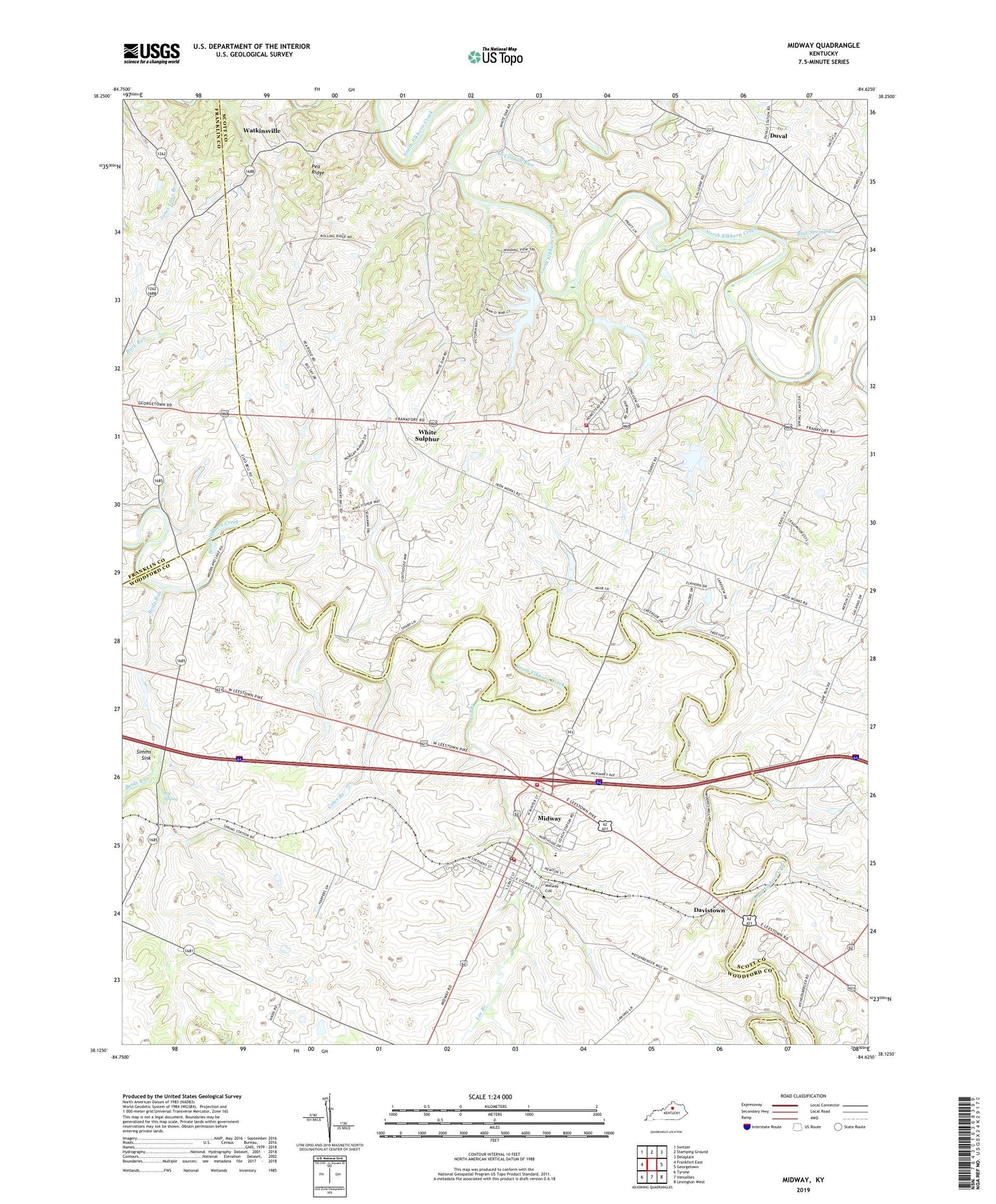 Midway Kentucky US Topo Map Image