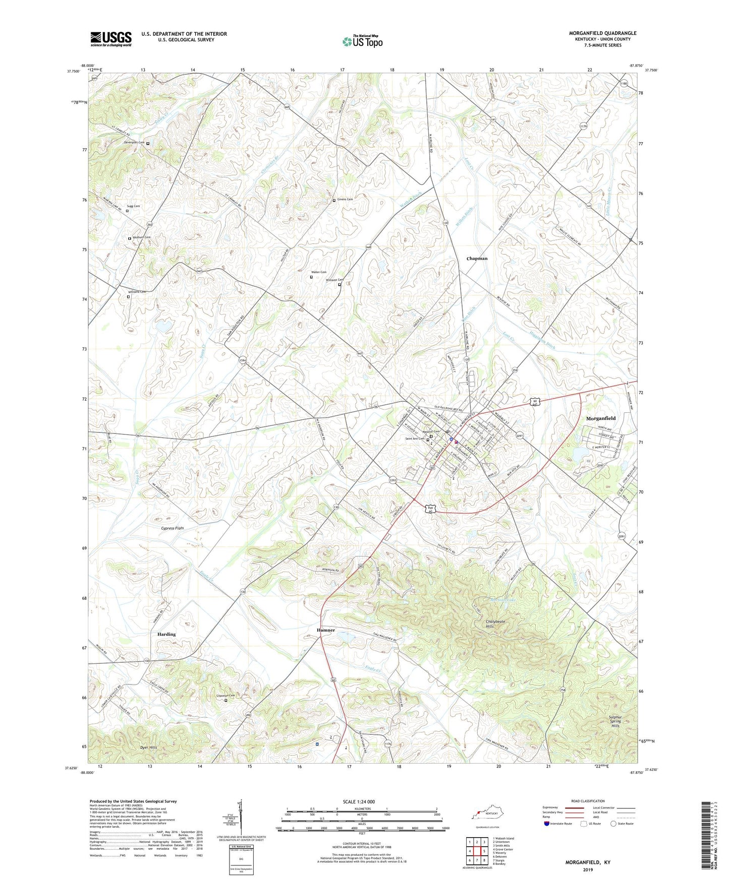 Morganfield Kentucky US Topo Map Image
