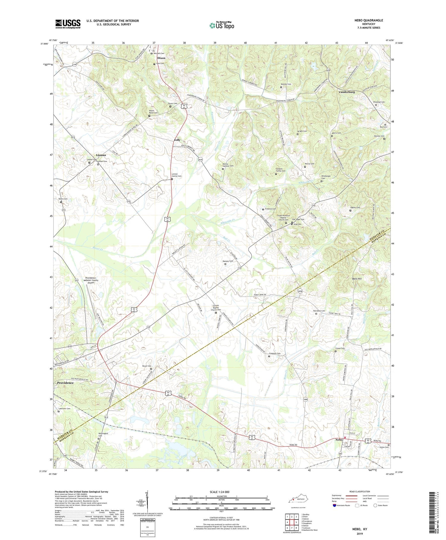 Nebo Kentucky US Topo Map Image