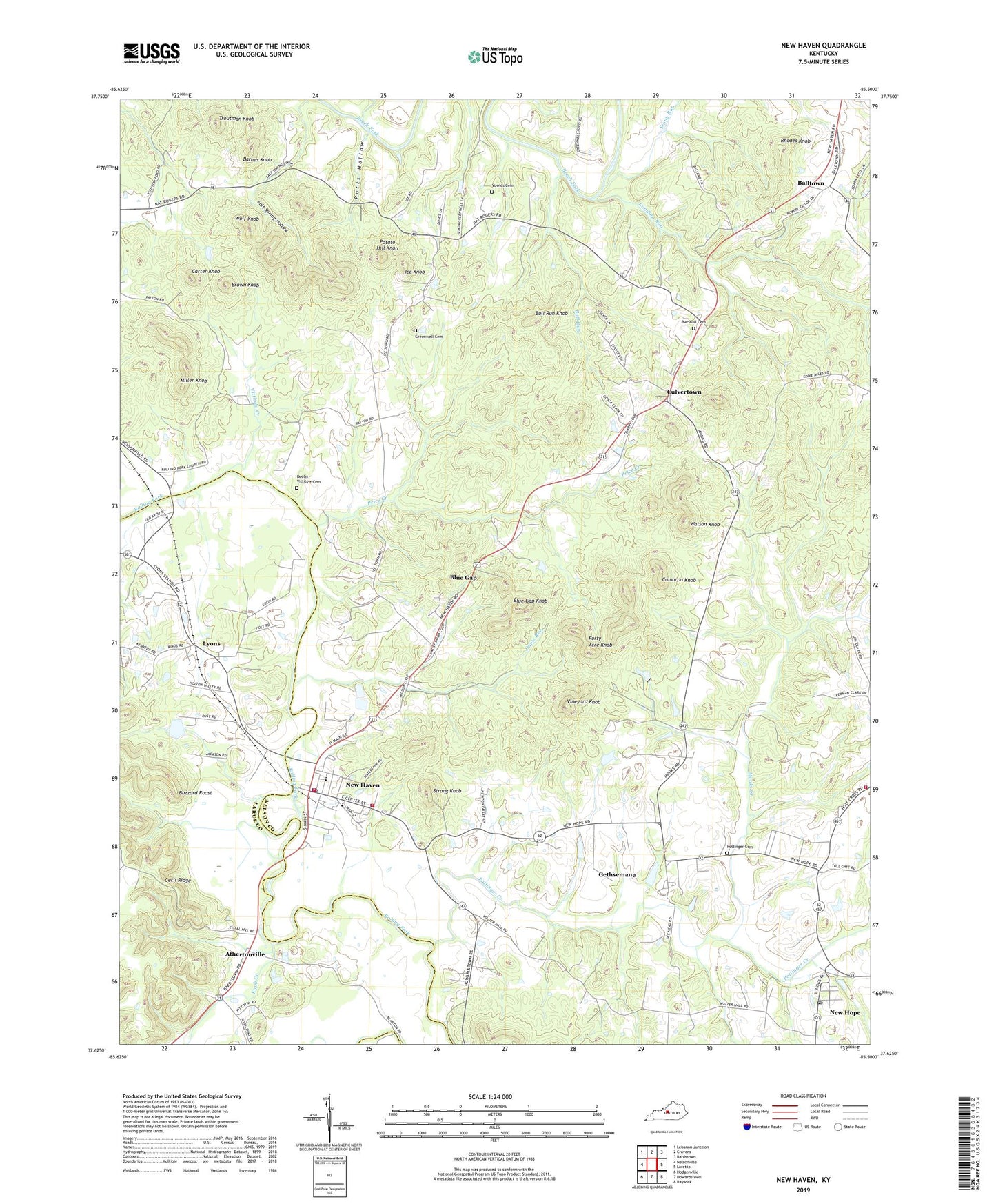 New Haven Kentucky US Topo Map Image