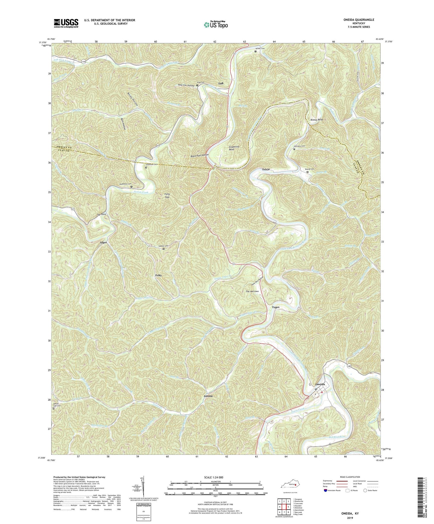 Oneida Kentucky US Topo Map Image