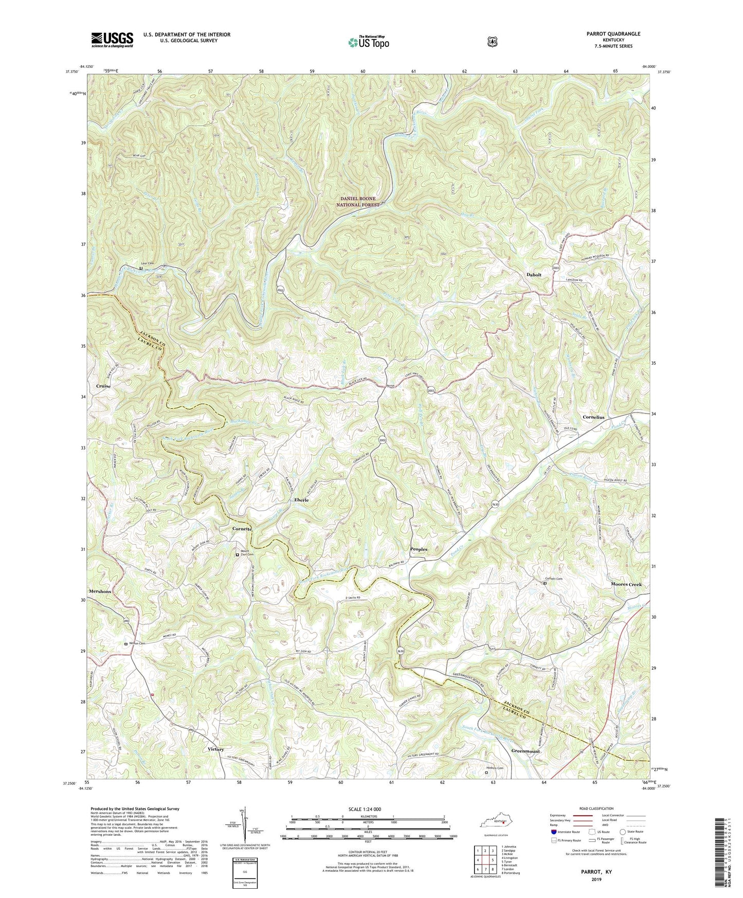 Parrot Kentucky US Topo Map Image