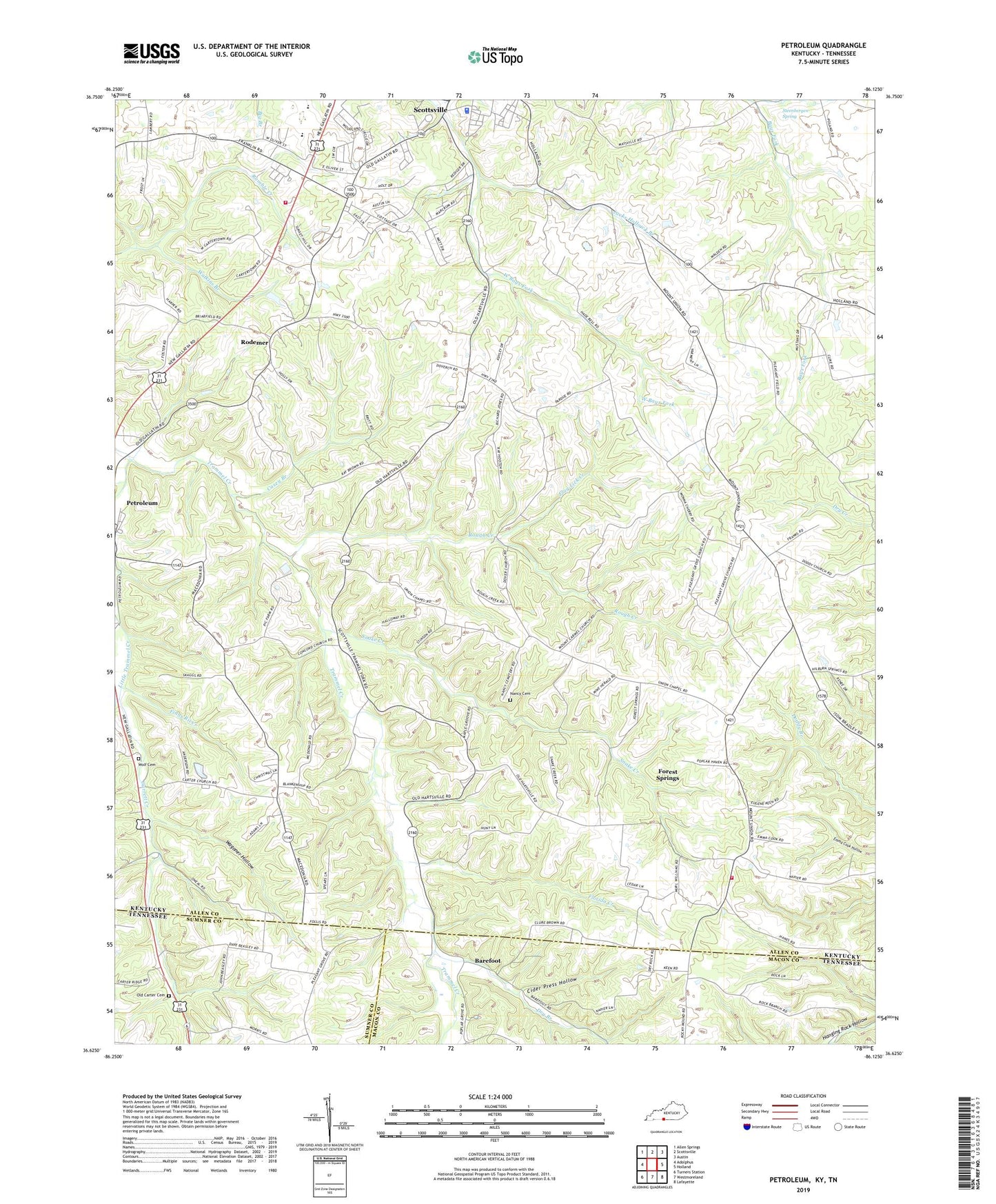 Petroleum Kentucky US Topo Map Image