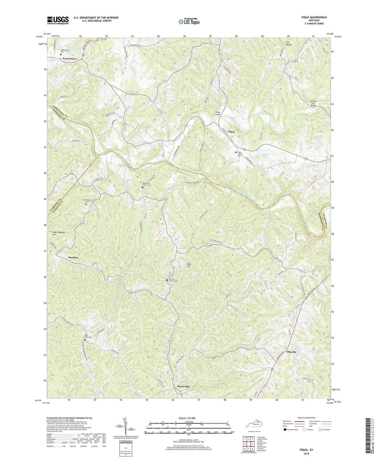 Piqua Kentucky US Topo Map Image
