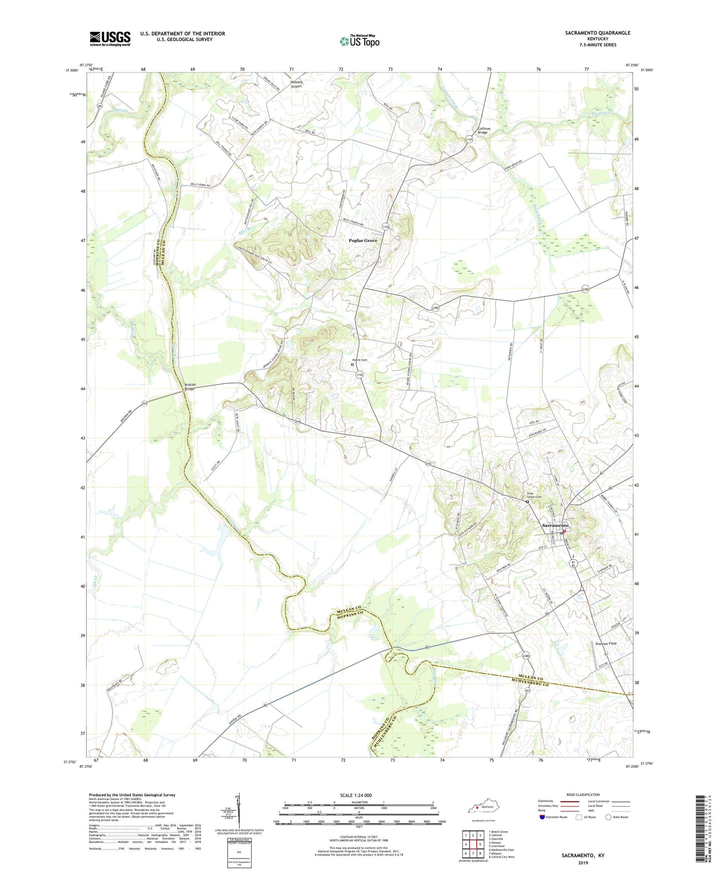 Sacramento Kentucky US Topo Map Image