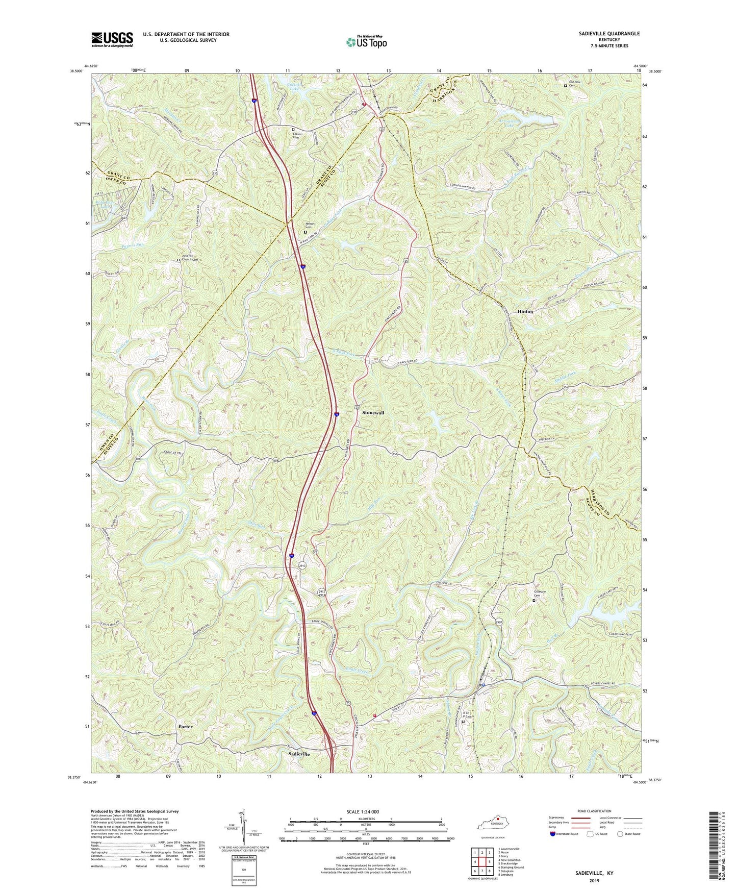 Sadieville Kentucky US Topo Map Image