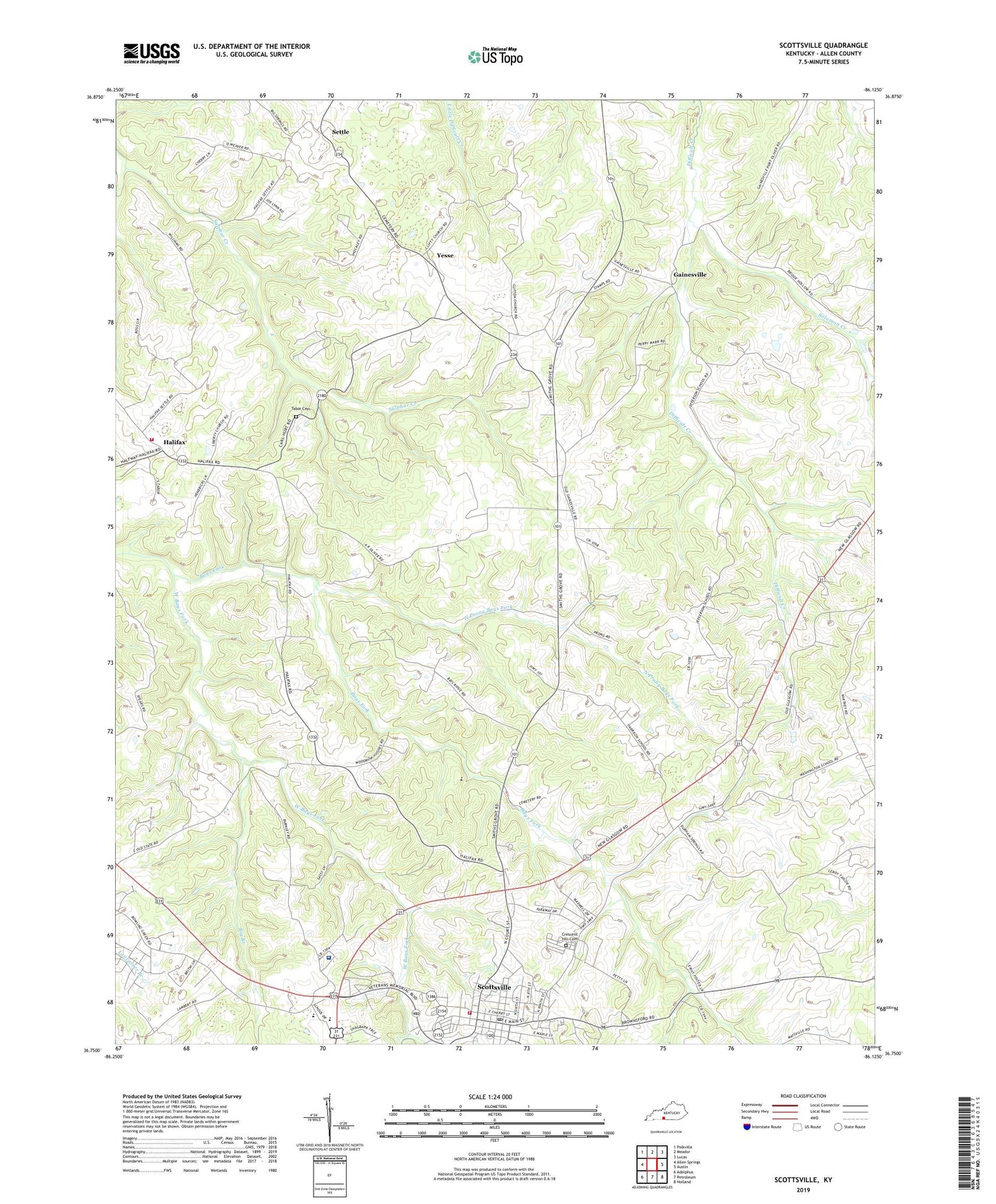 Scottsville Kentucky US Topo Map Image