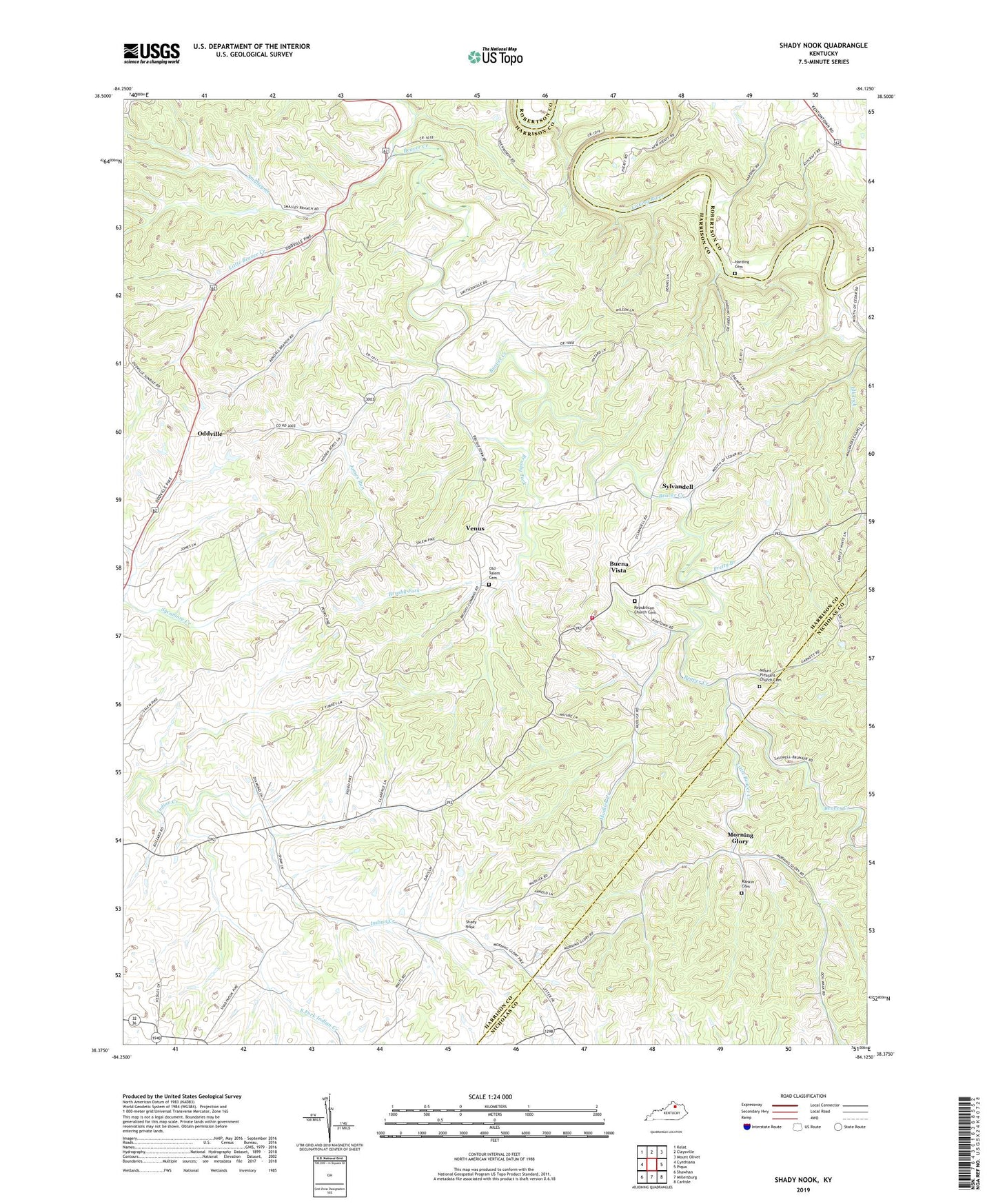 Shady Nook Kentucky US Topo Map Image
