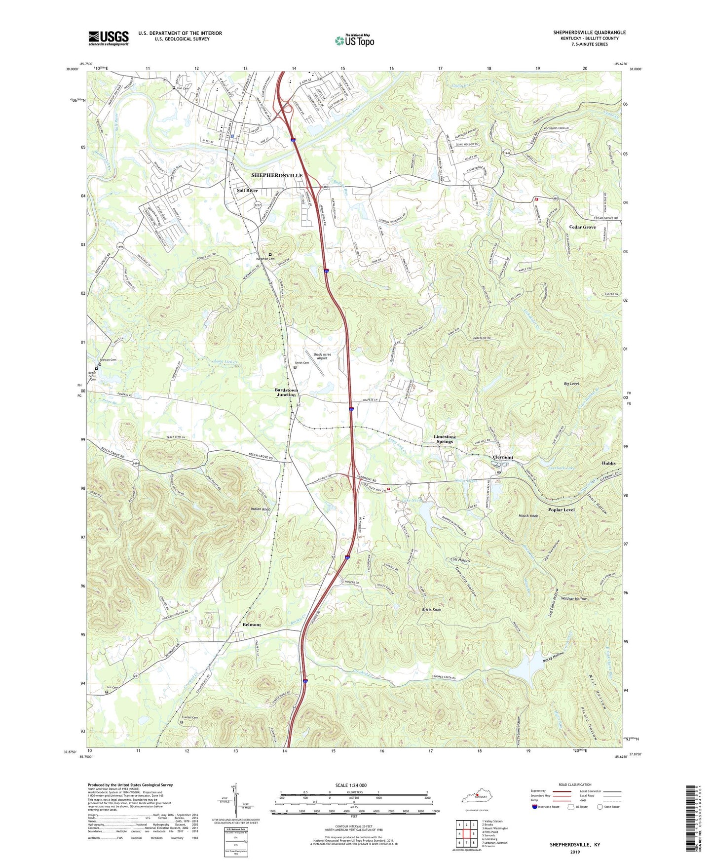 Shepherdsville Kentucky US Topo Map Image