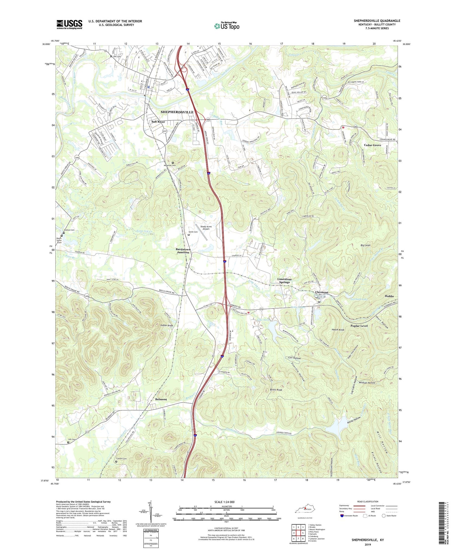 Shepherdsville Kentucky US Topo Map Image