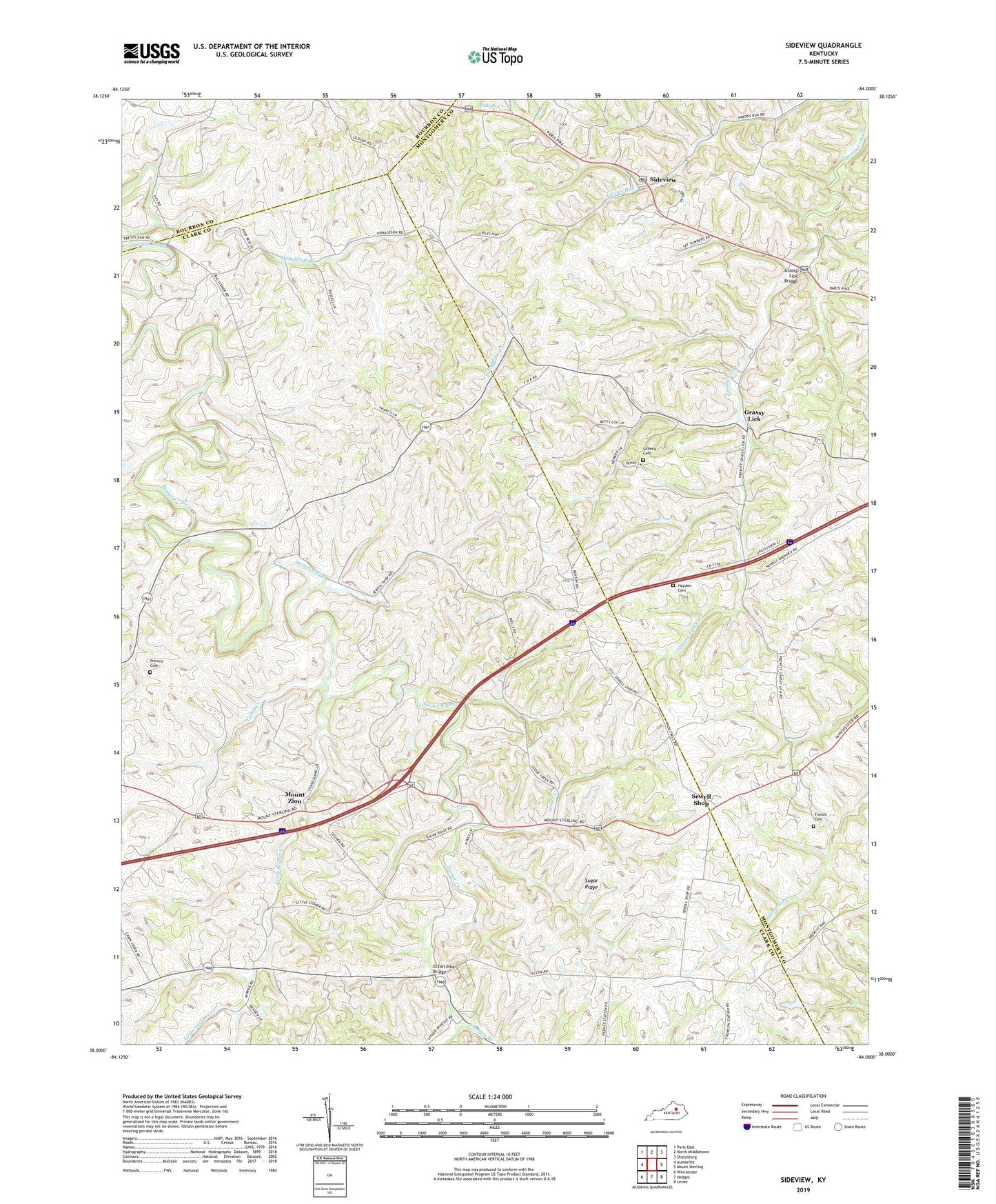 Sideview Kentucky US Topo Map Image