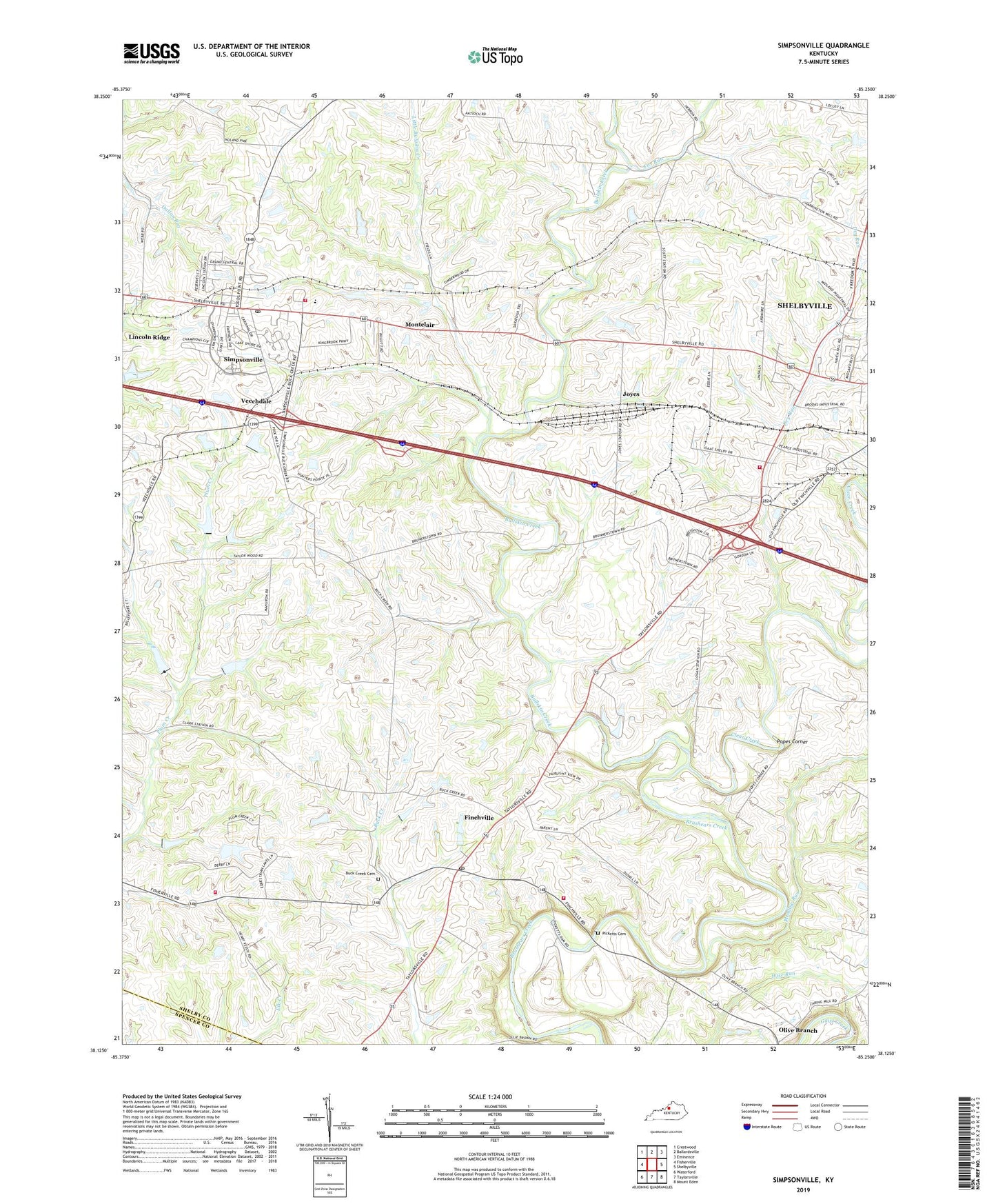 Simpsonville Kentucky US Topo Map Image