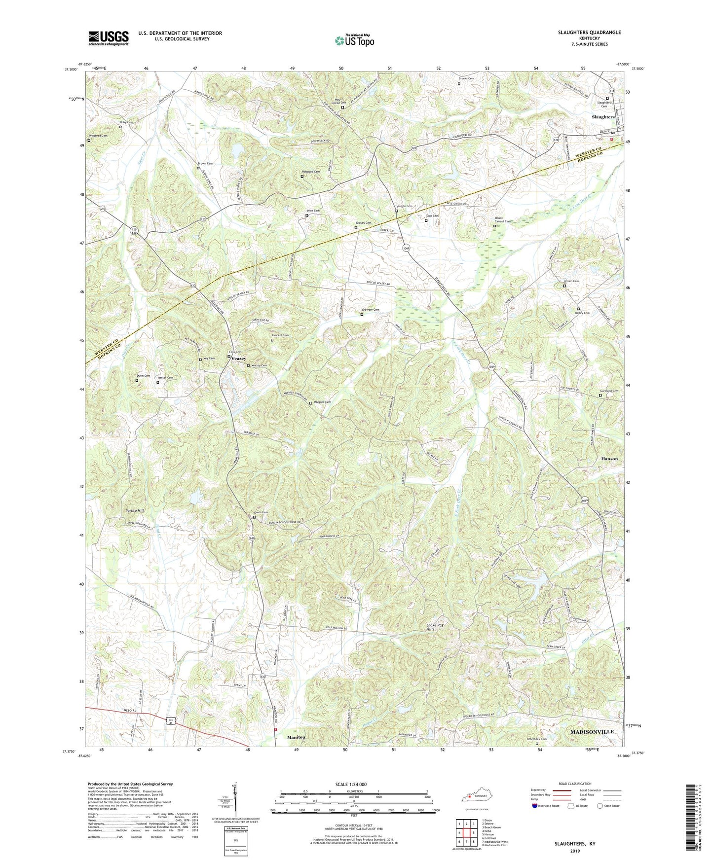 Slaughters Kentucky US Topo Map Image