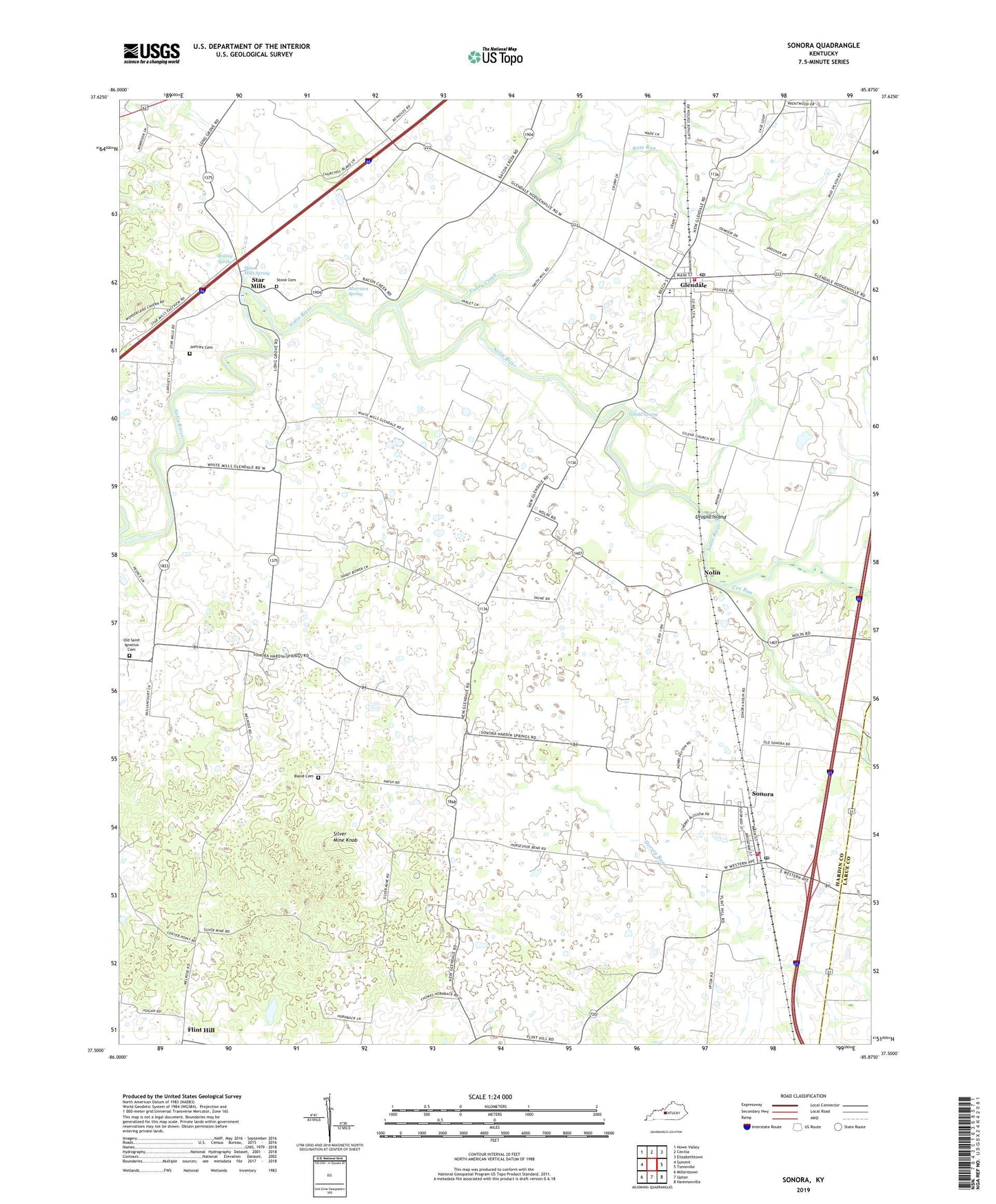 Sonora Kentucky US Topo Map Image