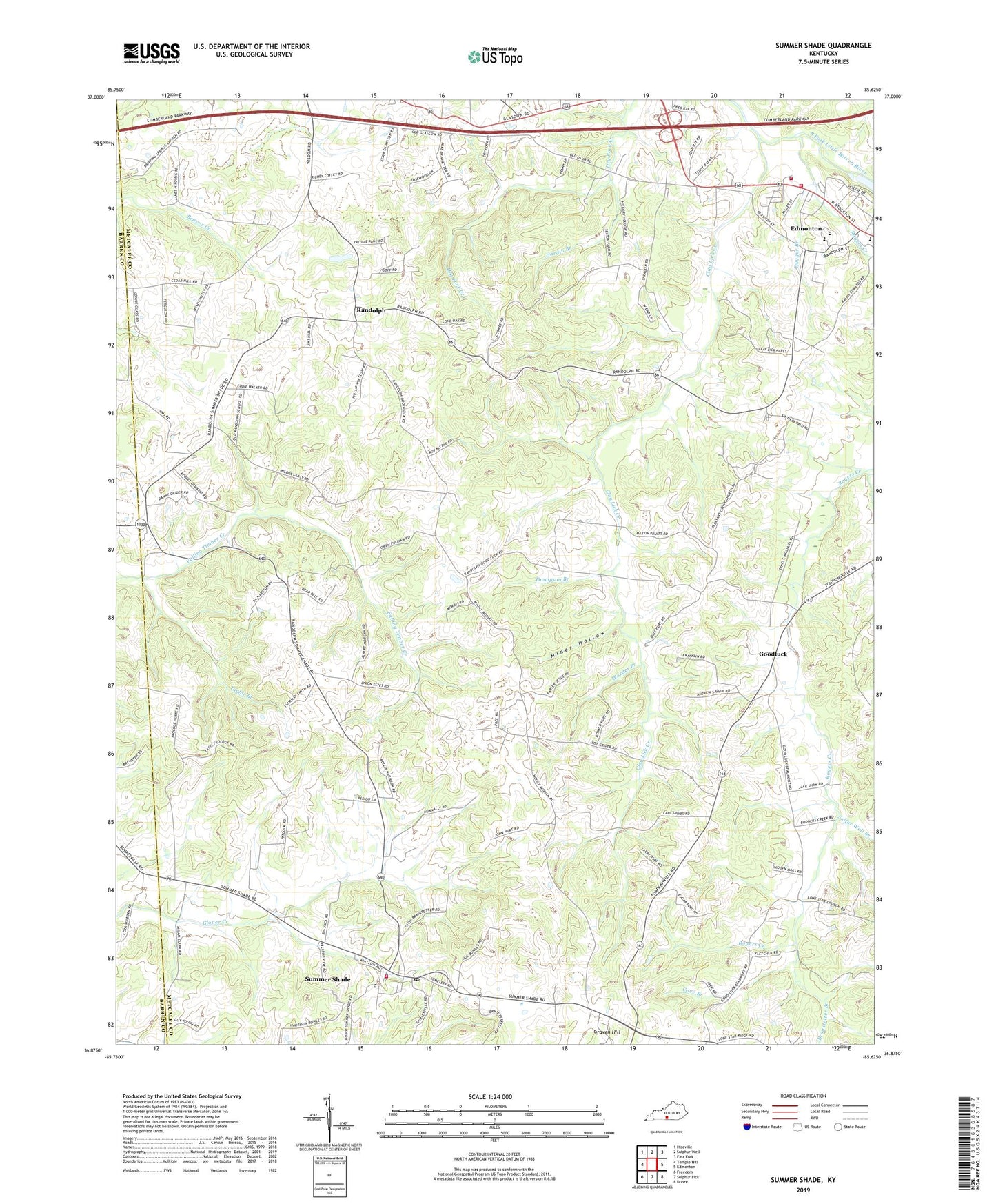 Summer Shade Kentucky US Topo Map Image