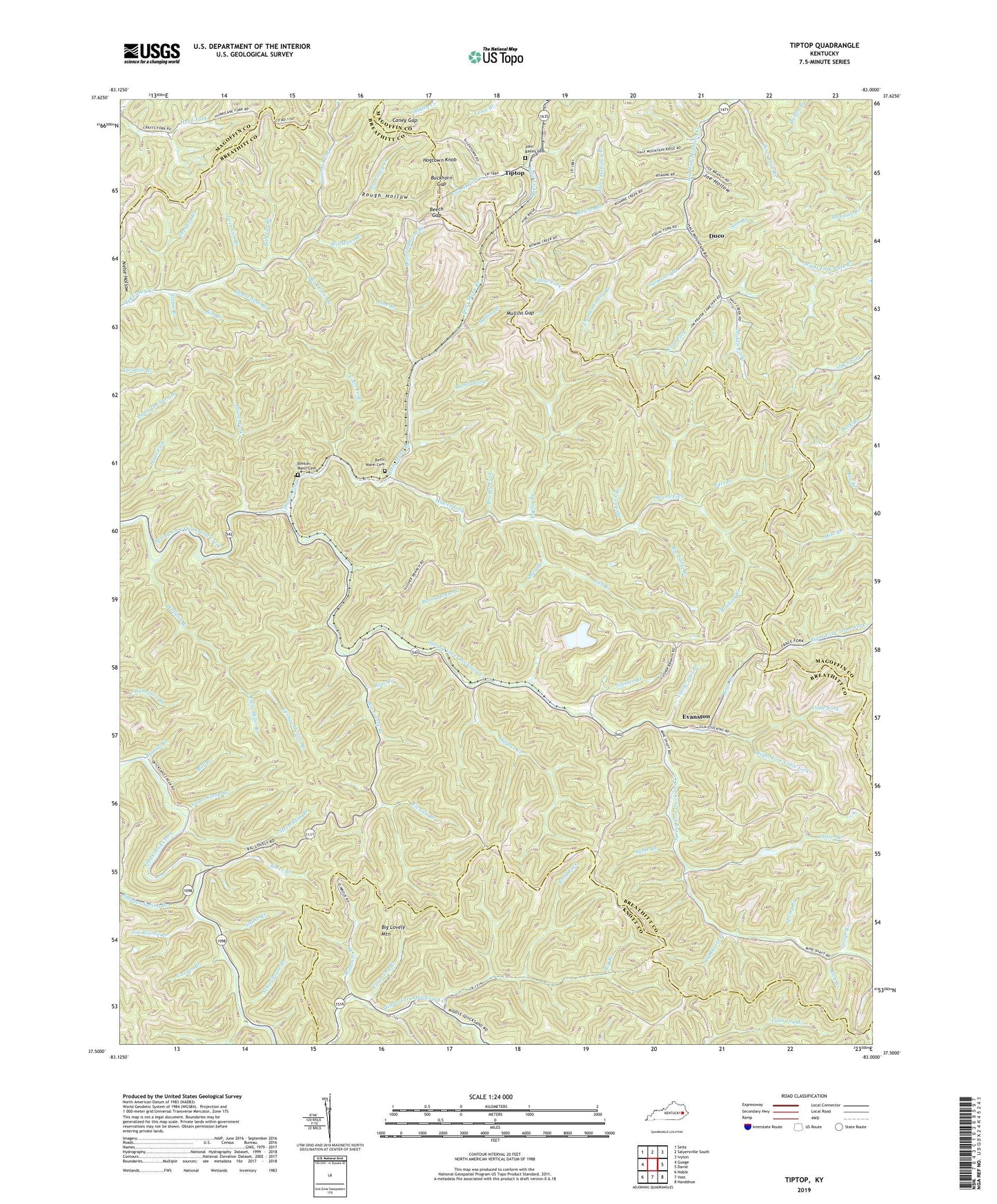 Tiptop Kentucky US Topo Map Image