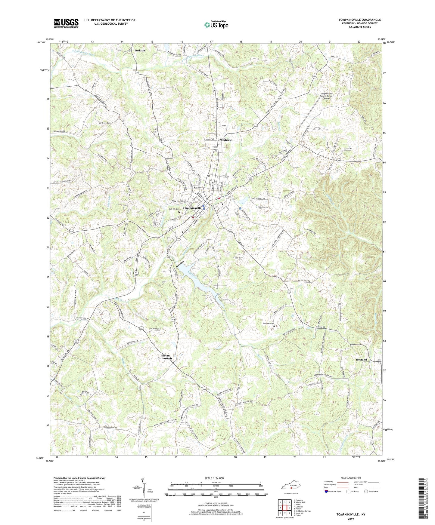 Tompkinsville Kentucky US Topo Map Image