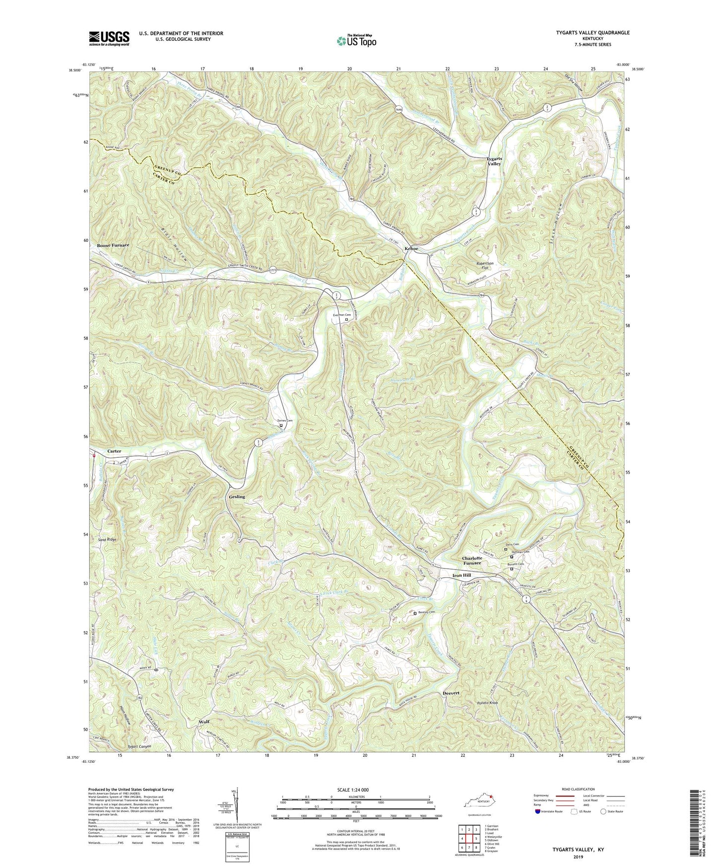 Tygarts Valley Kentucky US Topo Map Image