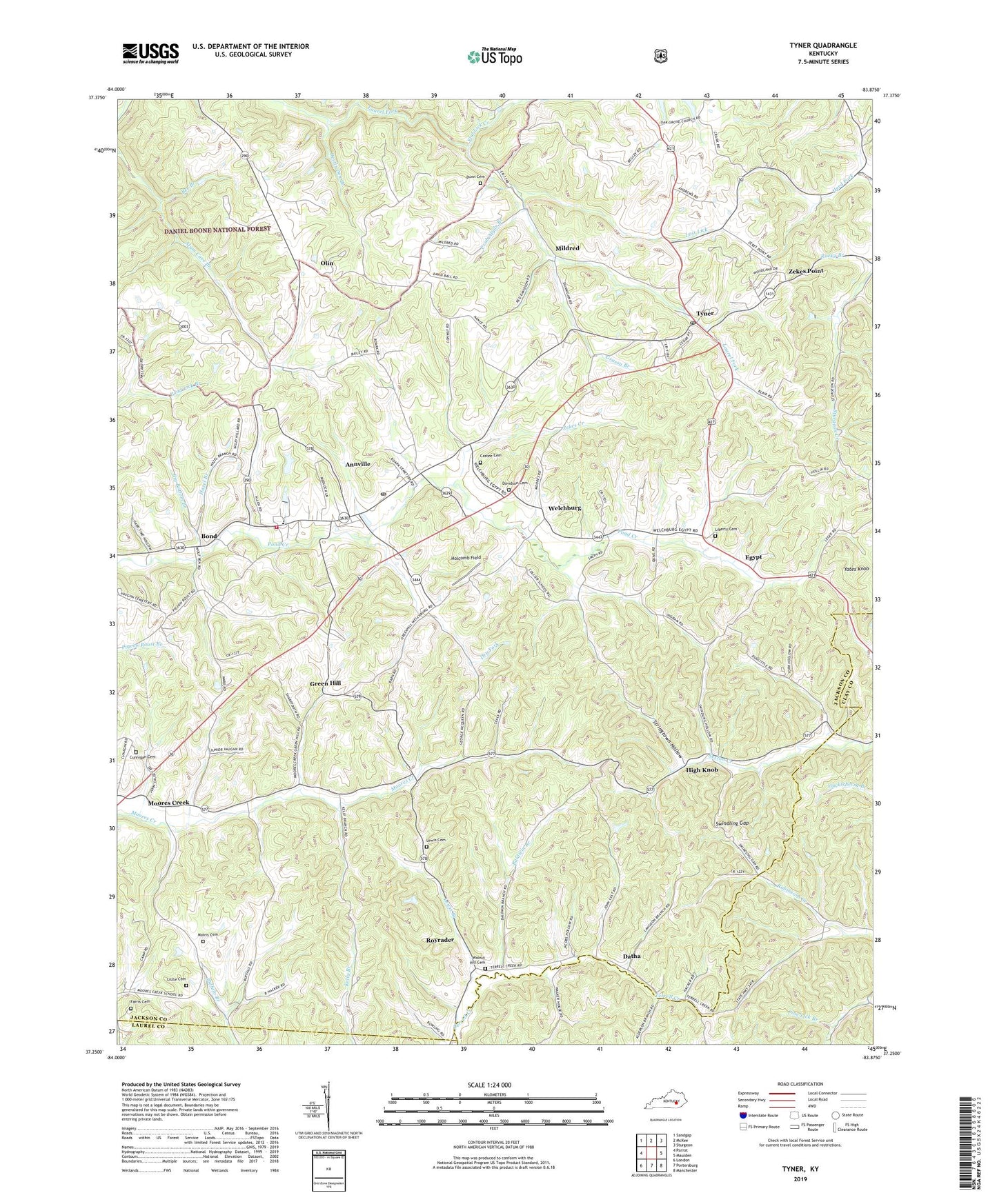 Tyner Kentucky US Topo Map Image