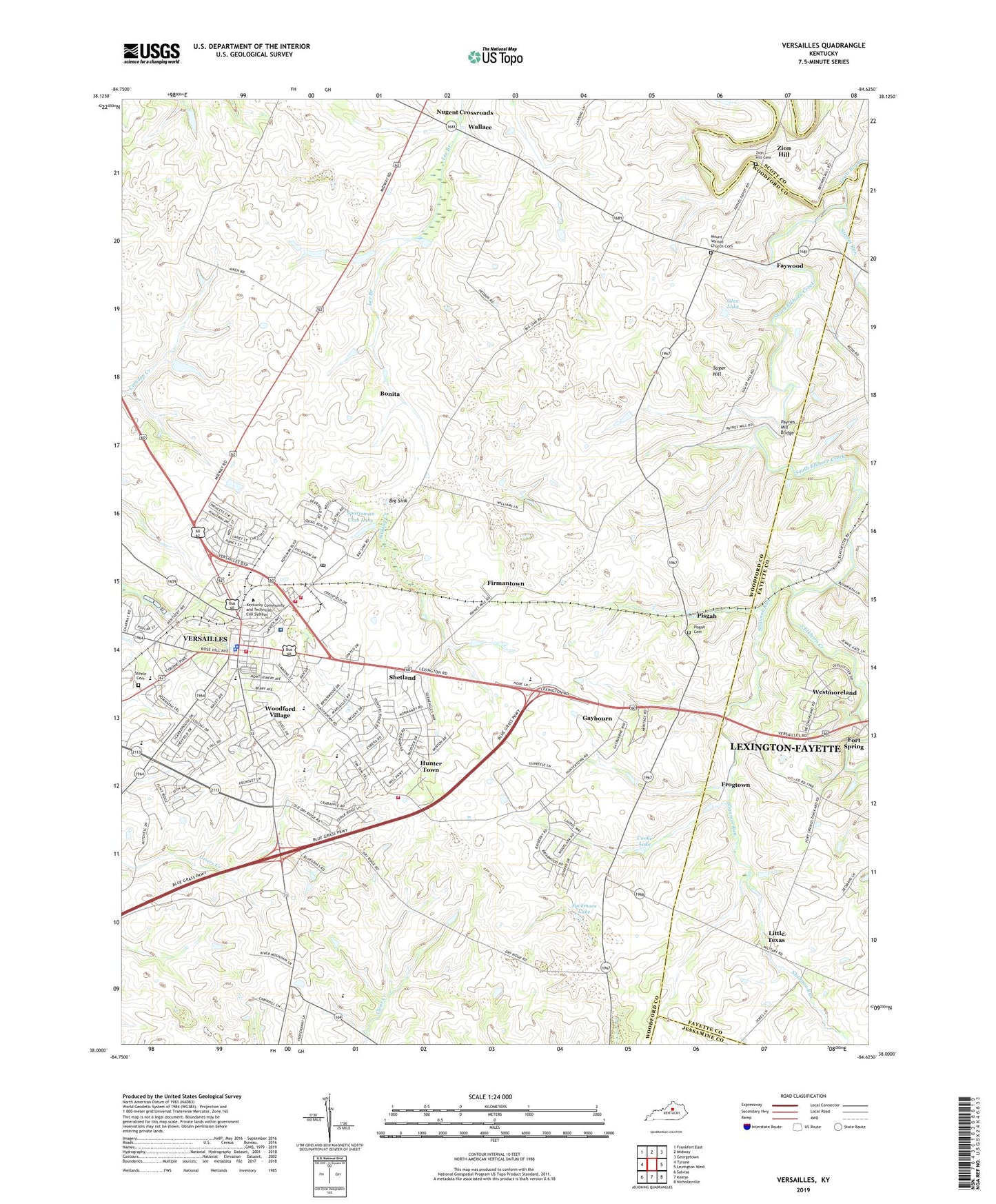 Versailles Kentucky US Topo Map Image