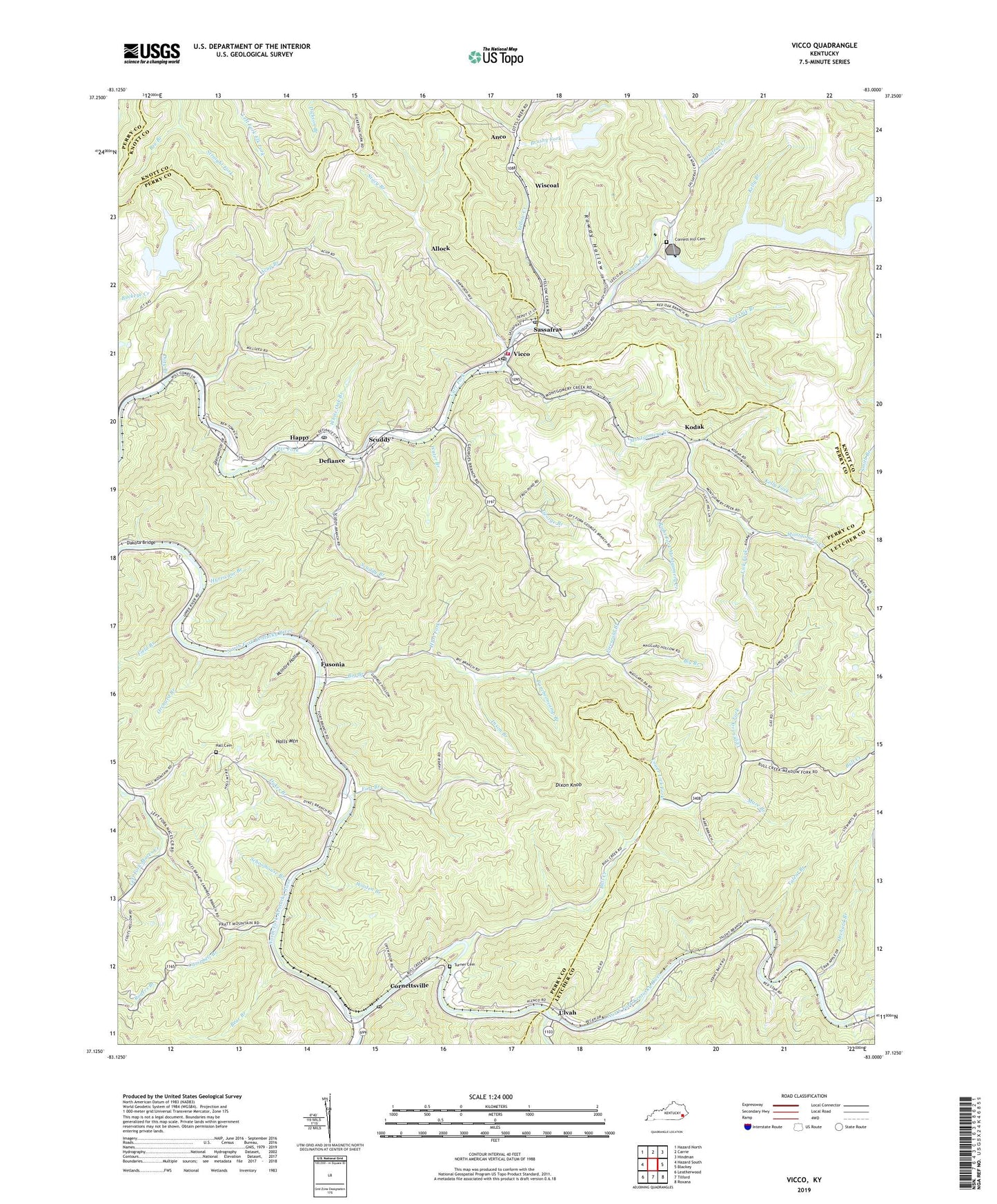 Vicco Kentucky US Topo Map Image