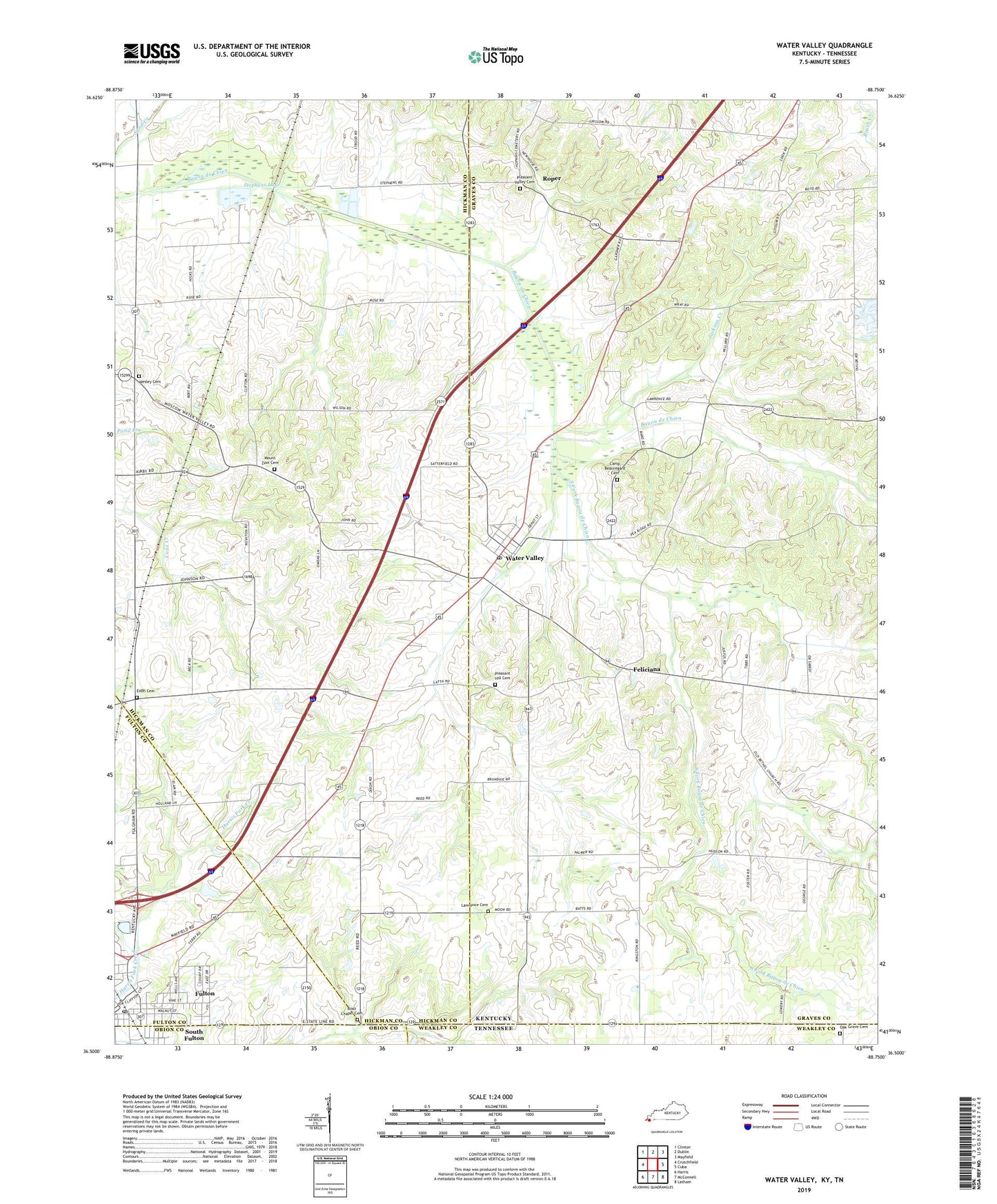 Water Valley Kentucky US Topo Map Image