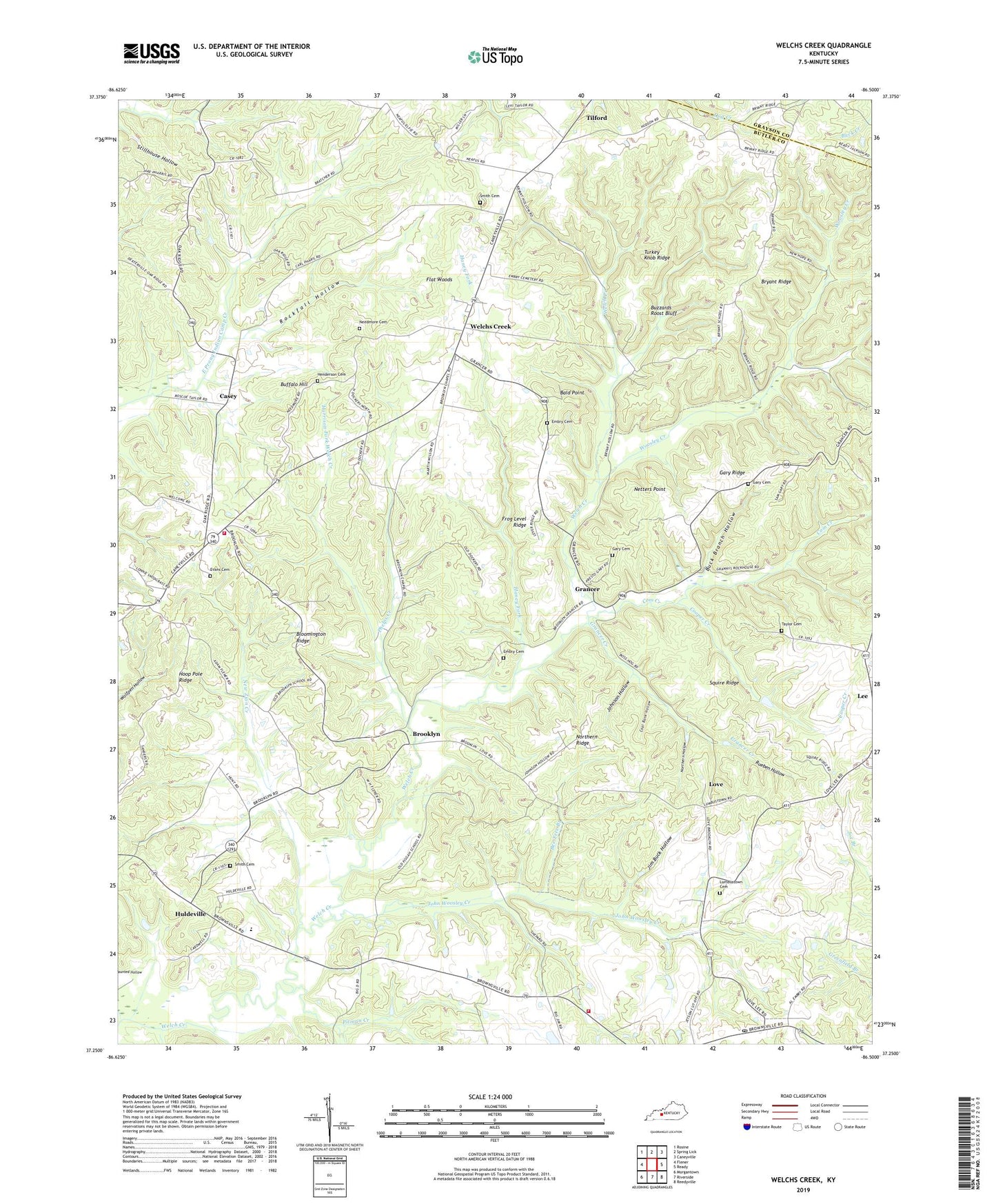 Welchs Creek Kentucky US Topo Map Image