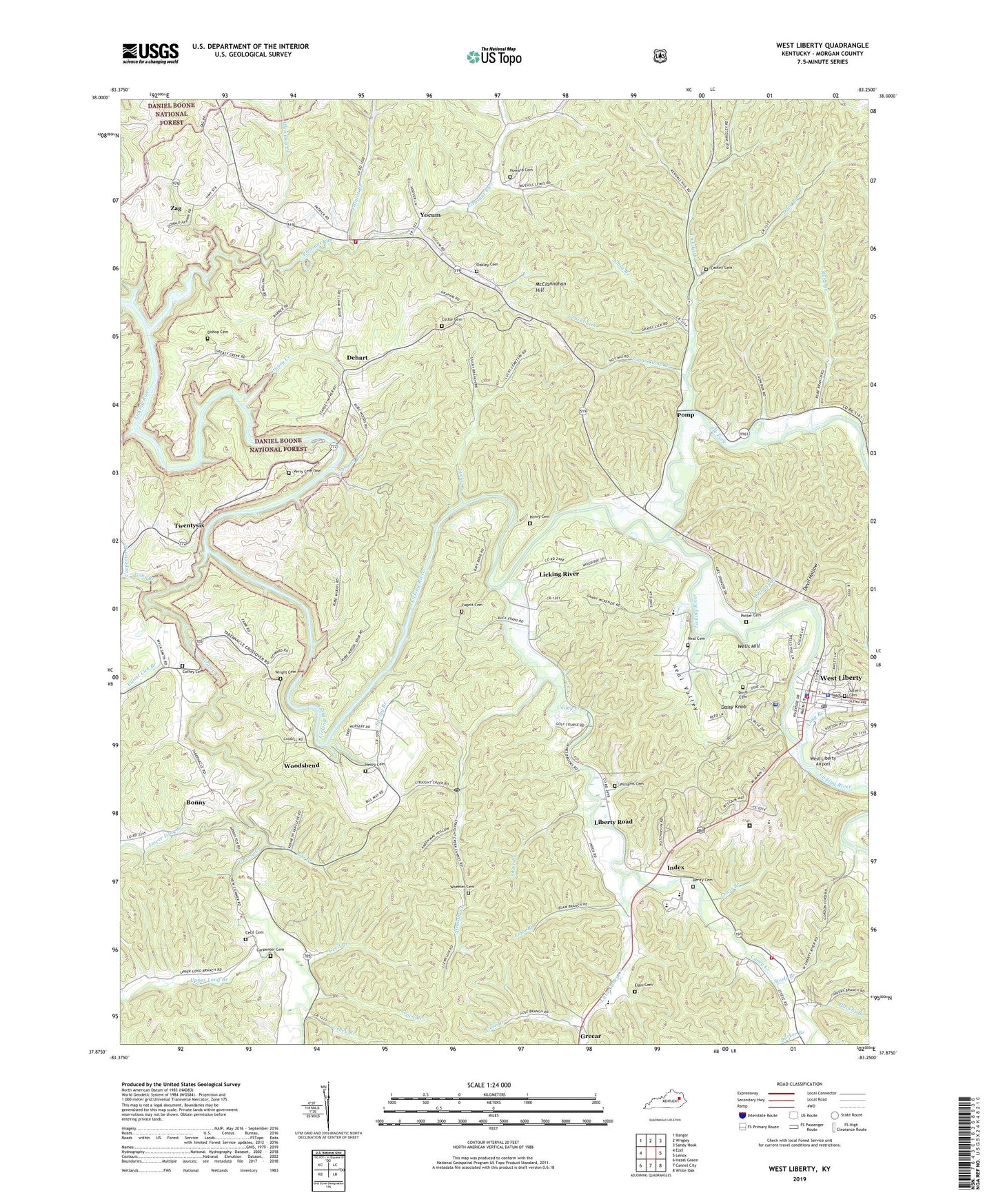 West Liberty Kentucky US Topo Map Image