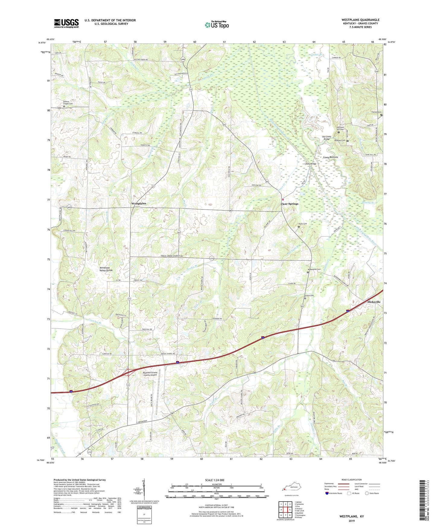 Westplains Kentucky US Topo Map Image