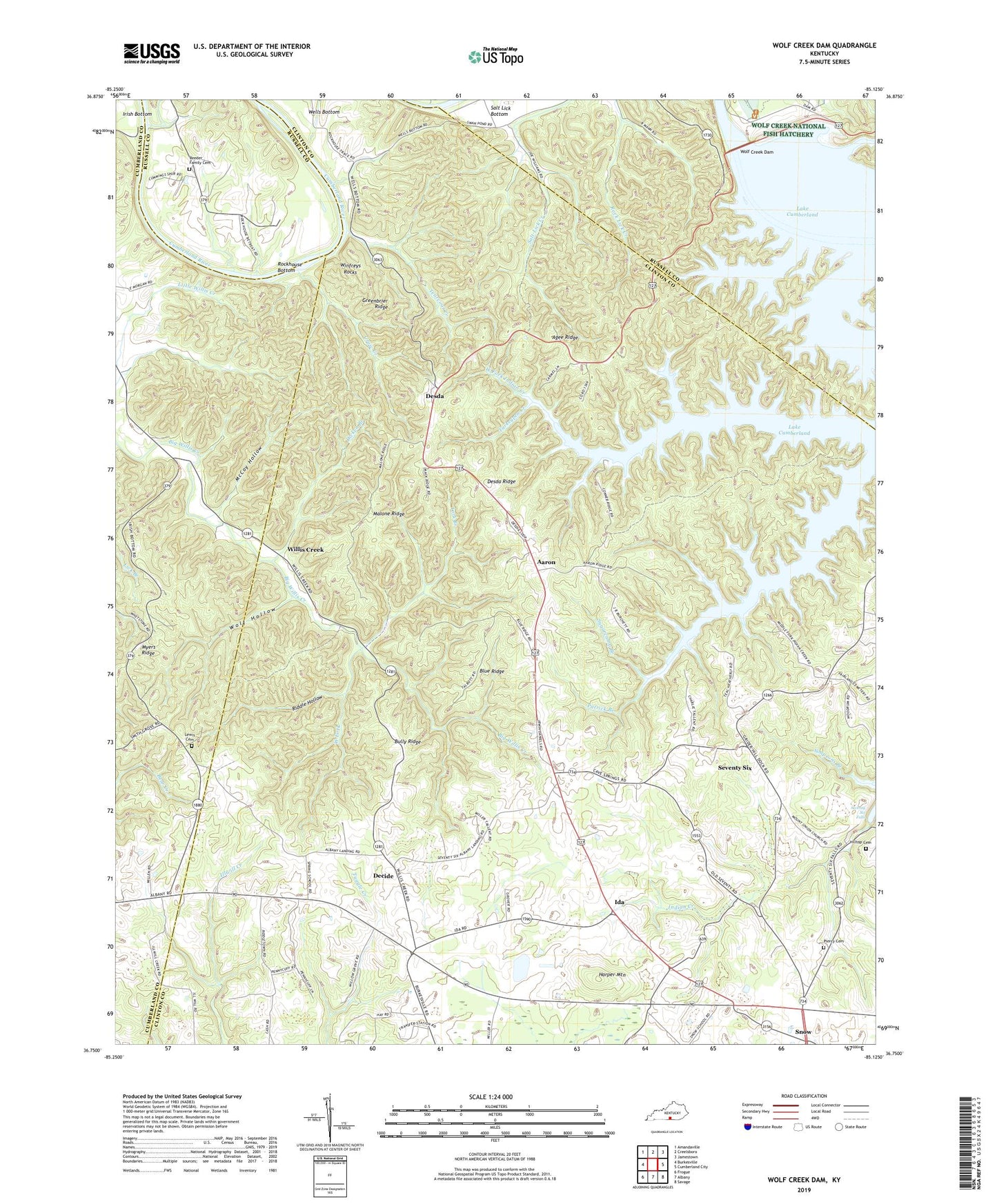 Wolf Creek Dam Kentucky US Topo Map Image