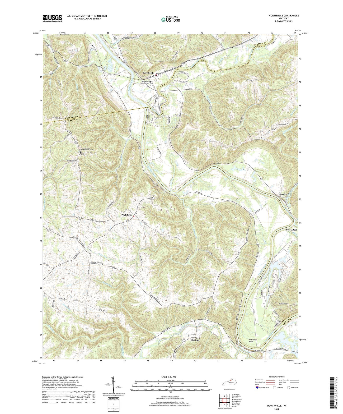 Worthville Kentucky US Topo Map Image
