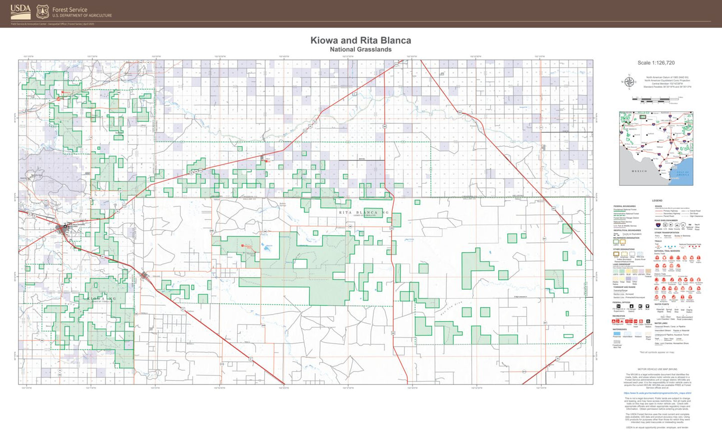 Kiowa and Rita Blanca National Grasslands Map