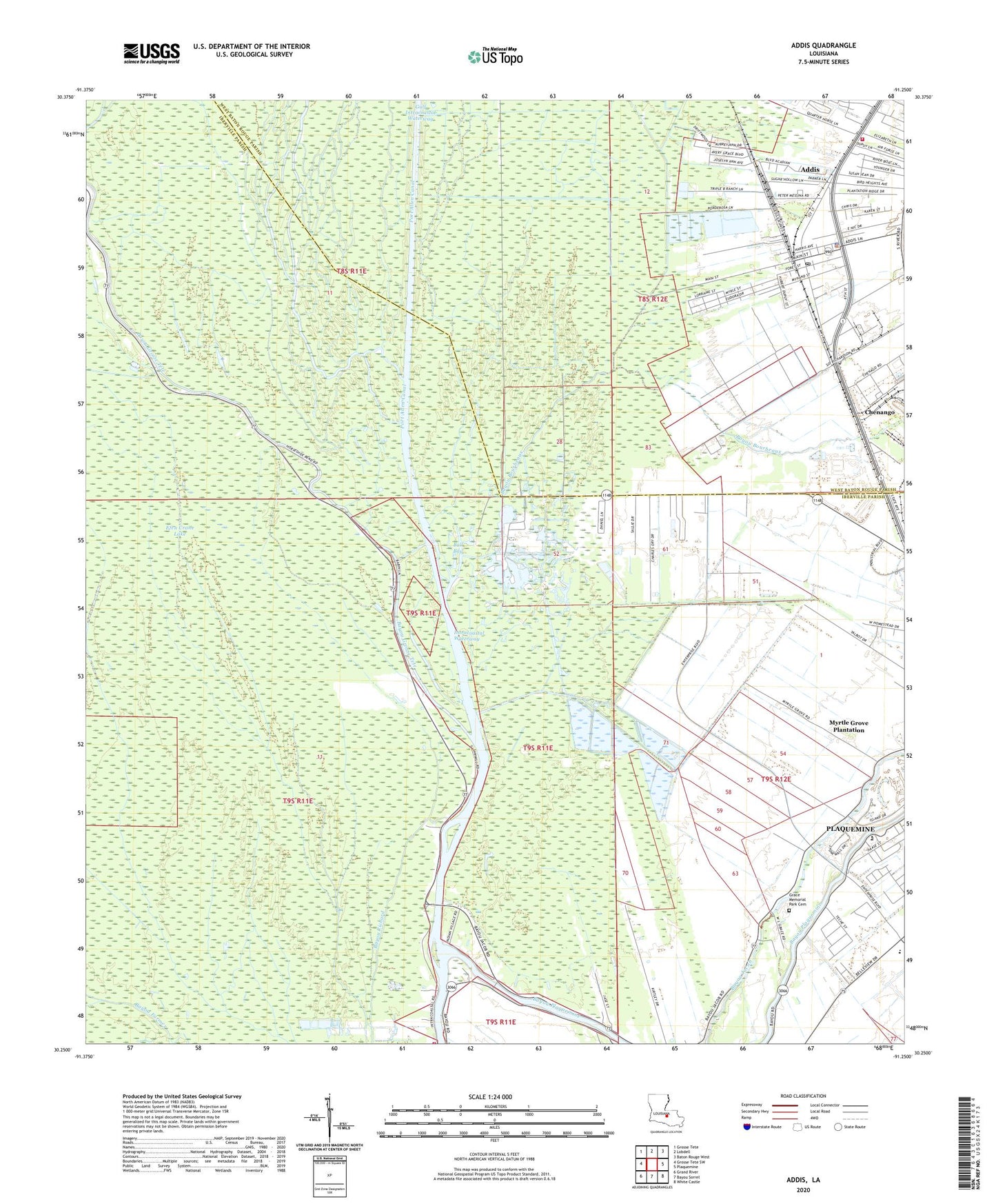Addis Louisiana US Topo Map Image