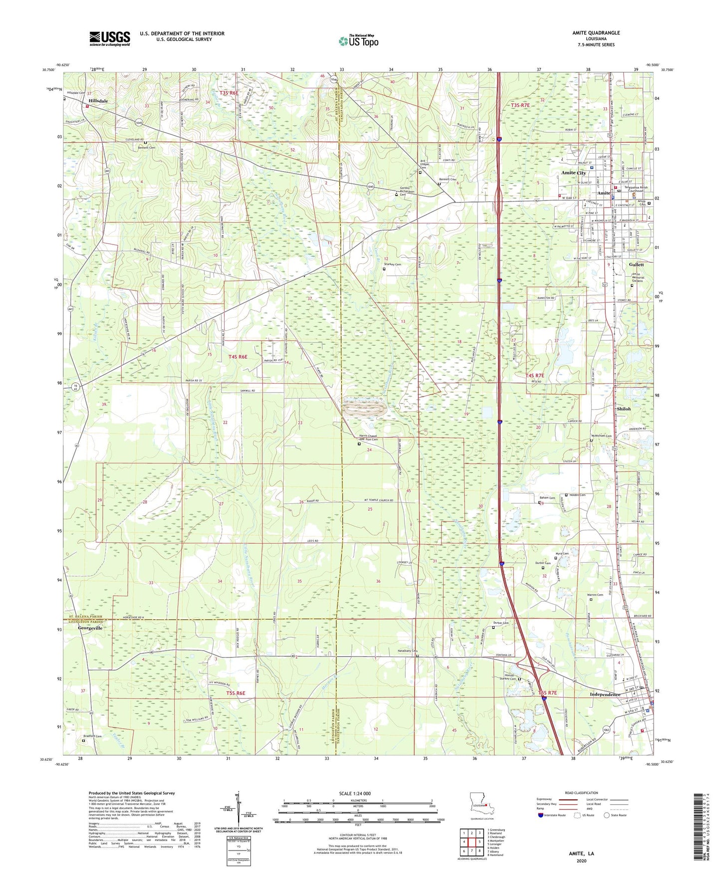 Amite Louisiana US Topo Map Image