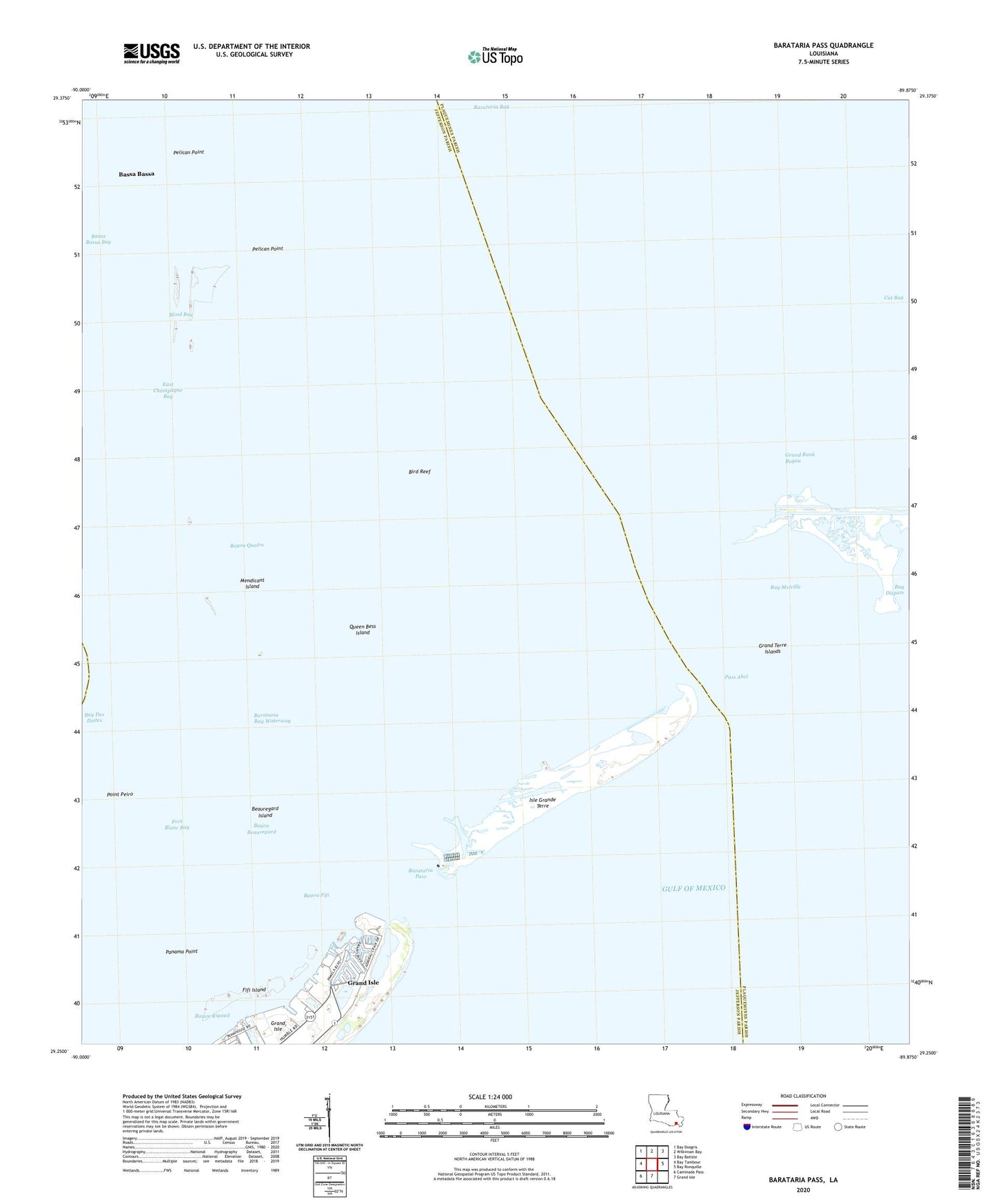 Barataria Pass Louisiana US Topo Map Image