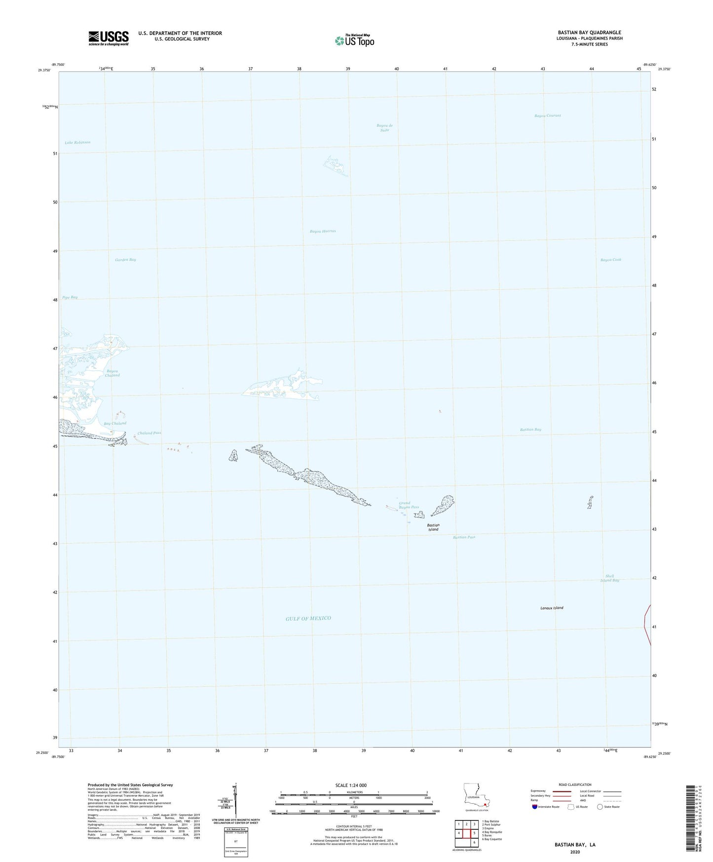 Bastian Bay Louisiana US Topo Map Image