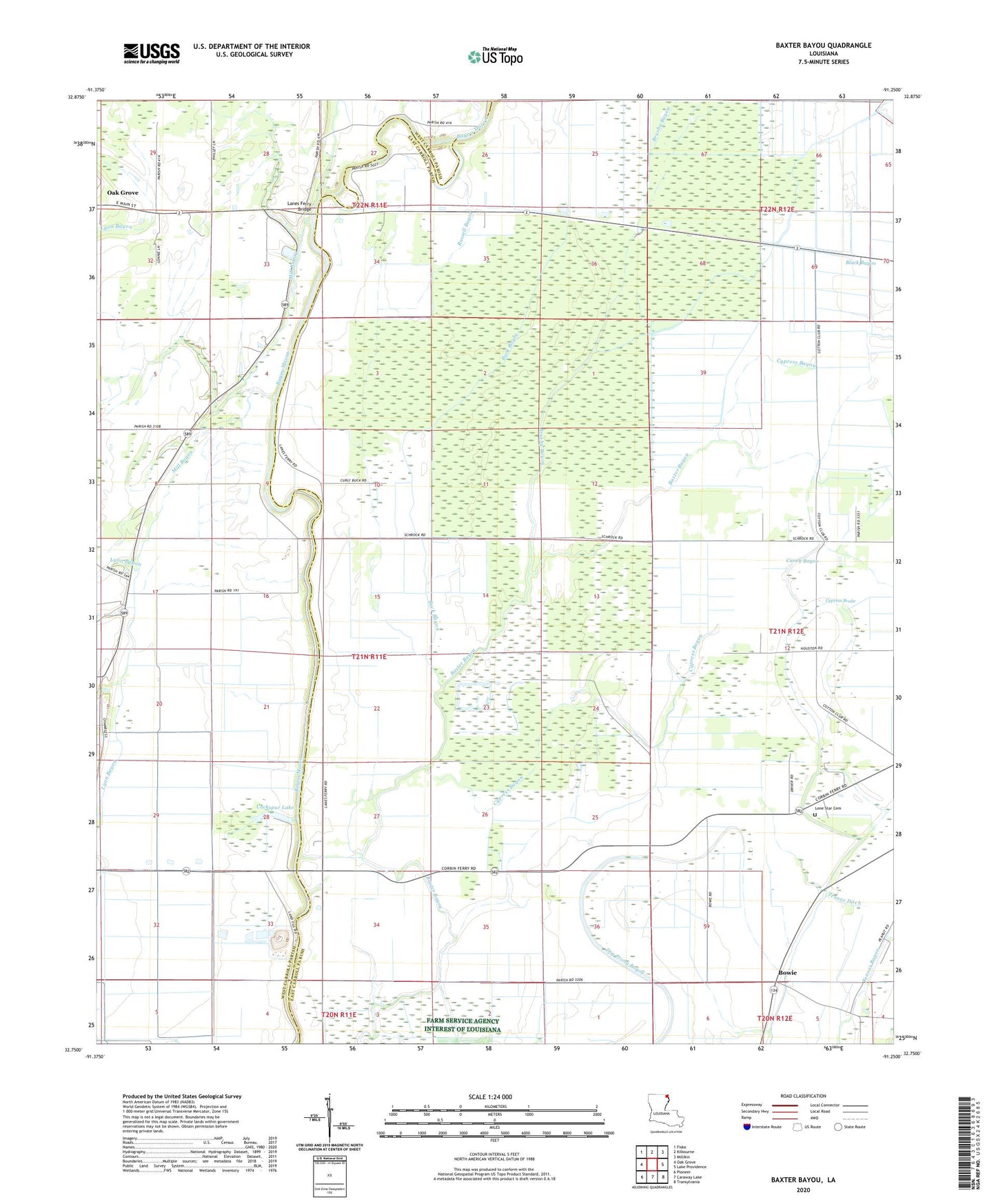 Baxter Bayou Louisiana US Topo Map Image