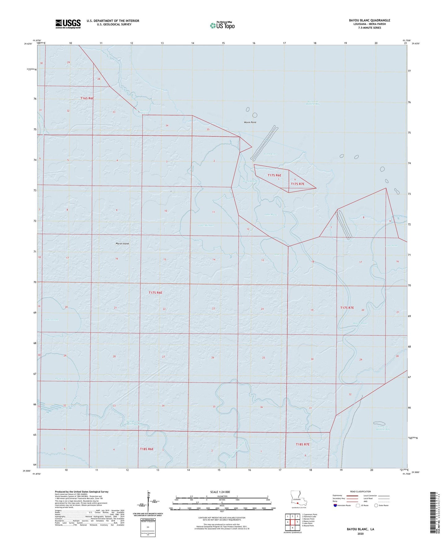 Bayou Blanc Louisiana US Topo Map Image