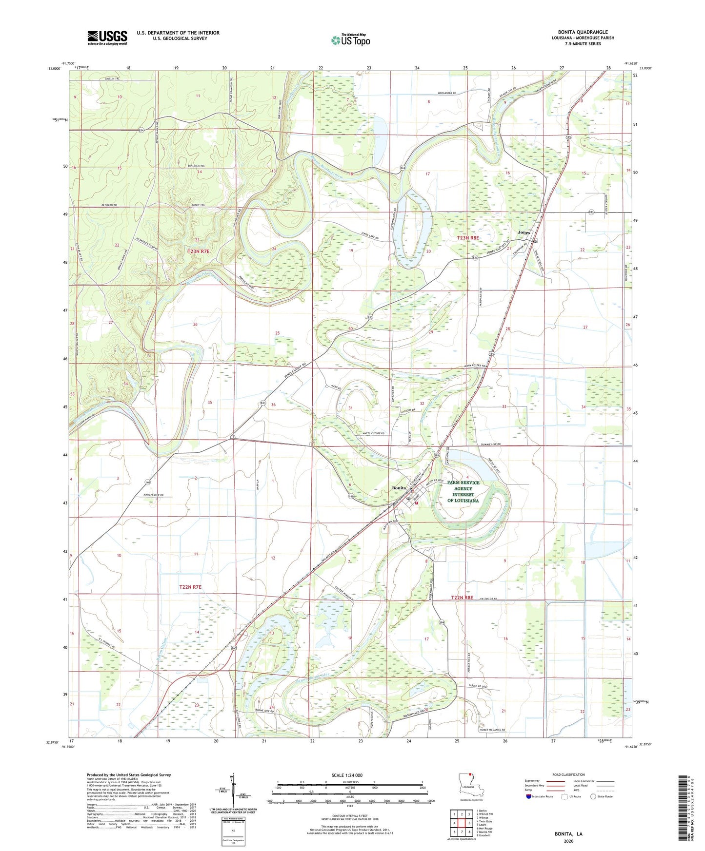 Bonita Louisiana US Topo Map Image