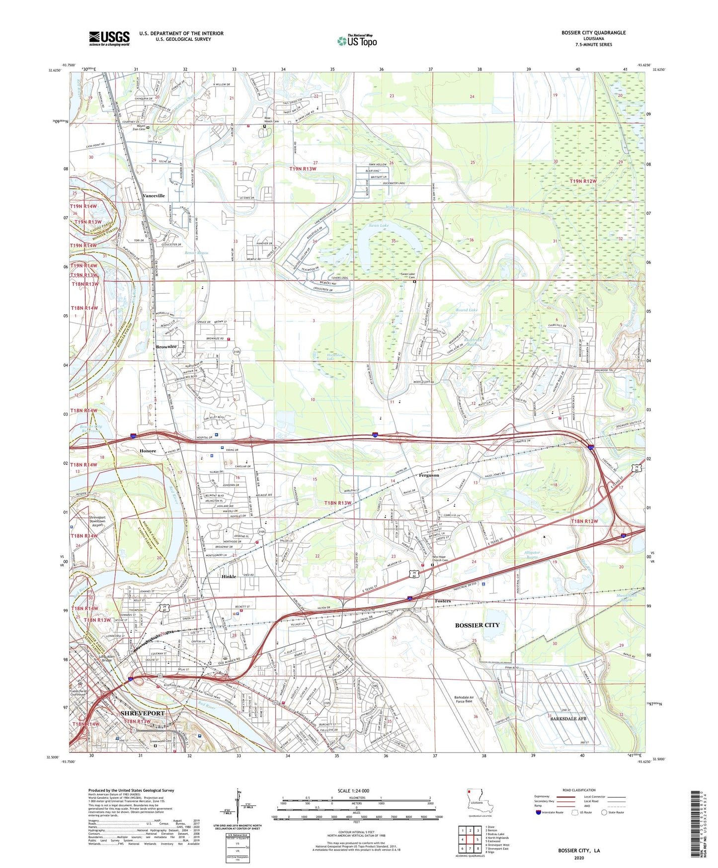 Bossier City Louisiana US Topo Map Image