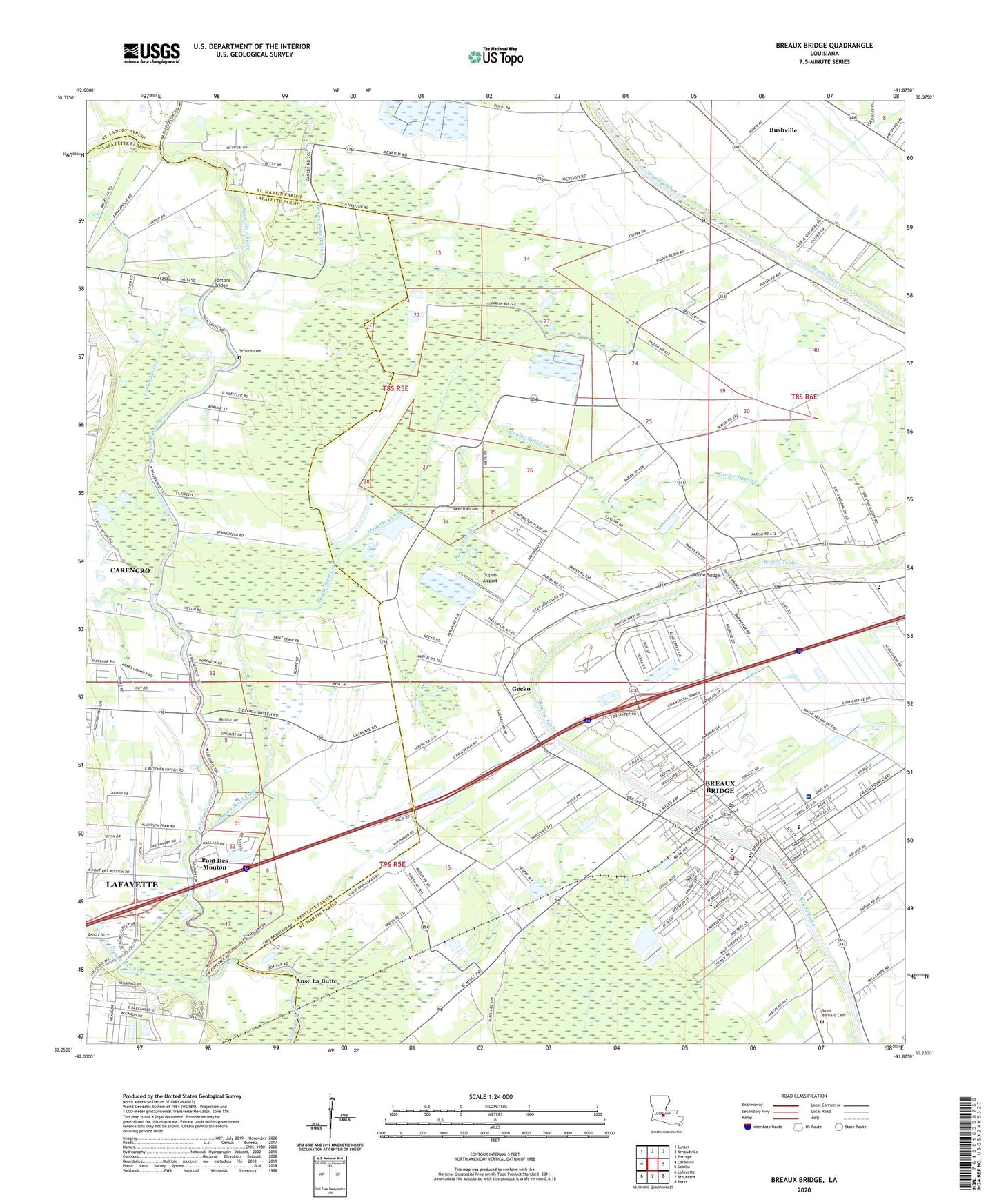 Breaux Bridge Louisiana US Topo Map Image
